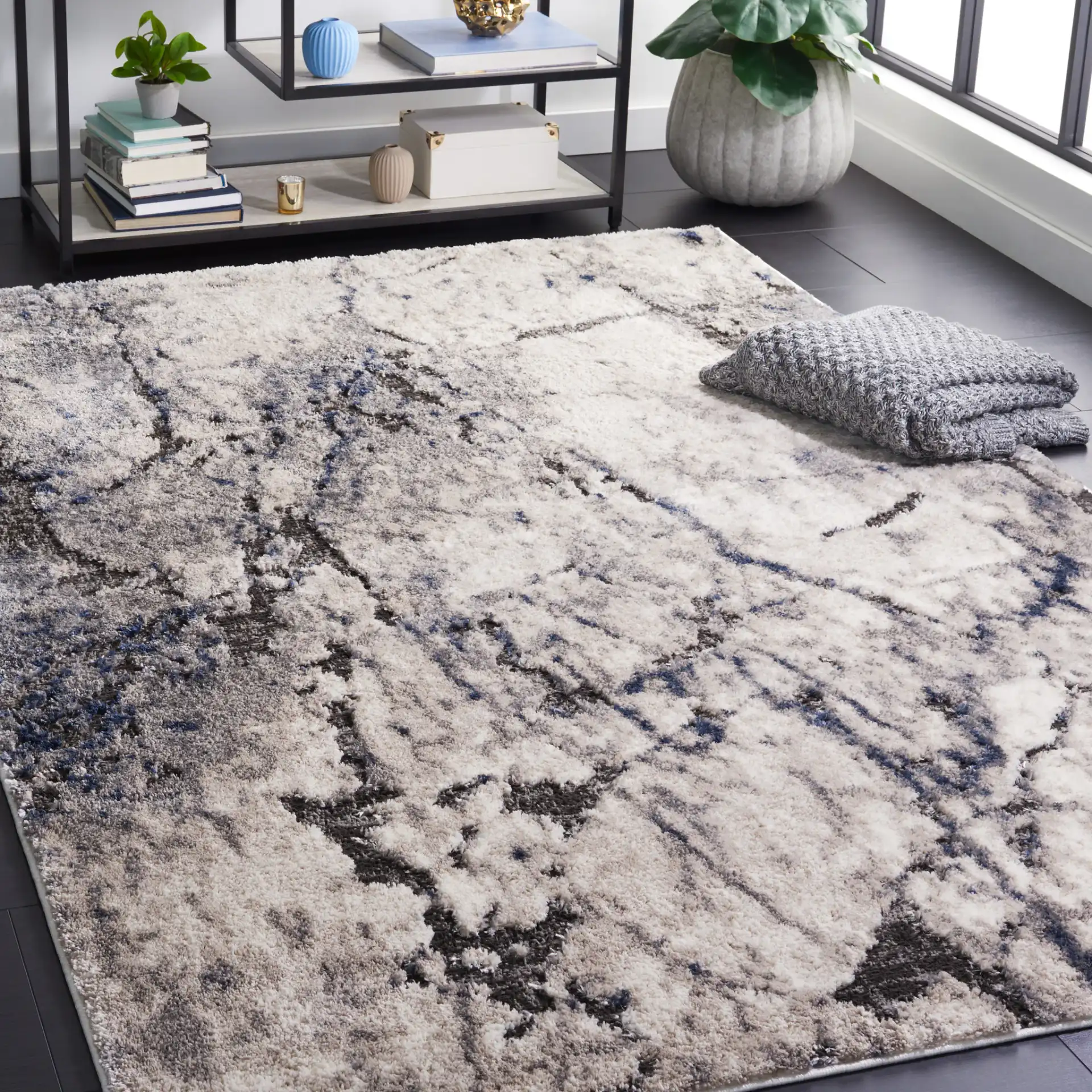 Petra Marble Rug in Ivory / Light Gray in a styled room