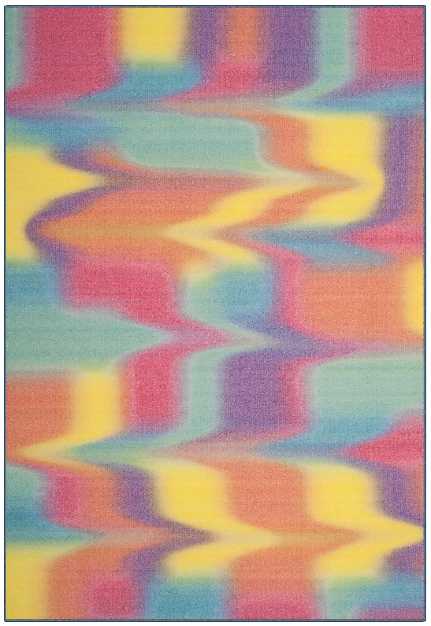 Paint Brush Wavy Stripe Washable Rug in Fuchsia / Yellow