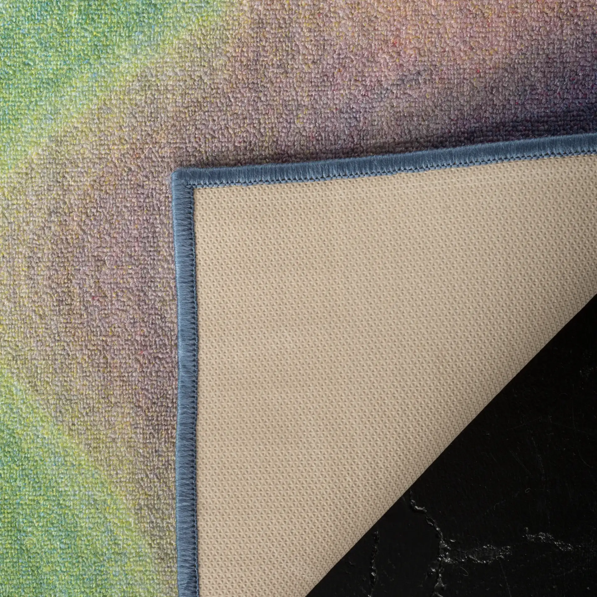 Paint Brush Wave Washable Rug in Fuchsia / Yellow in a styled room