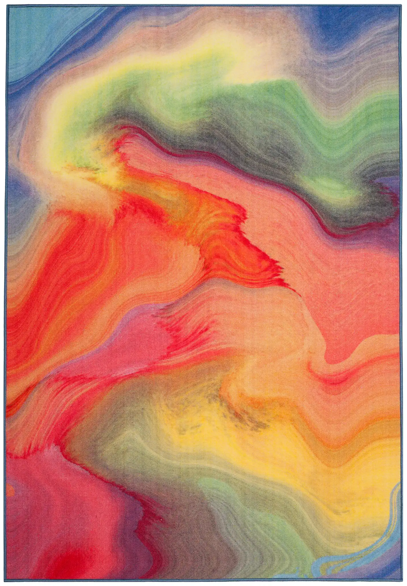 Paint Brush Wave Washable Rug in Fuchsia / Yellow