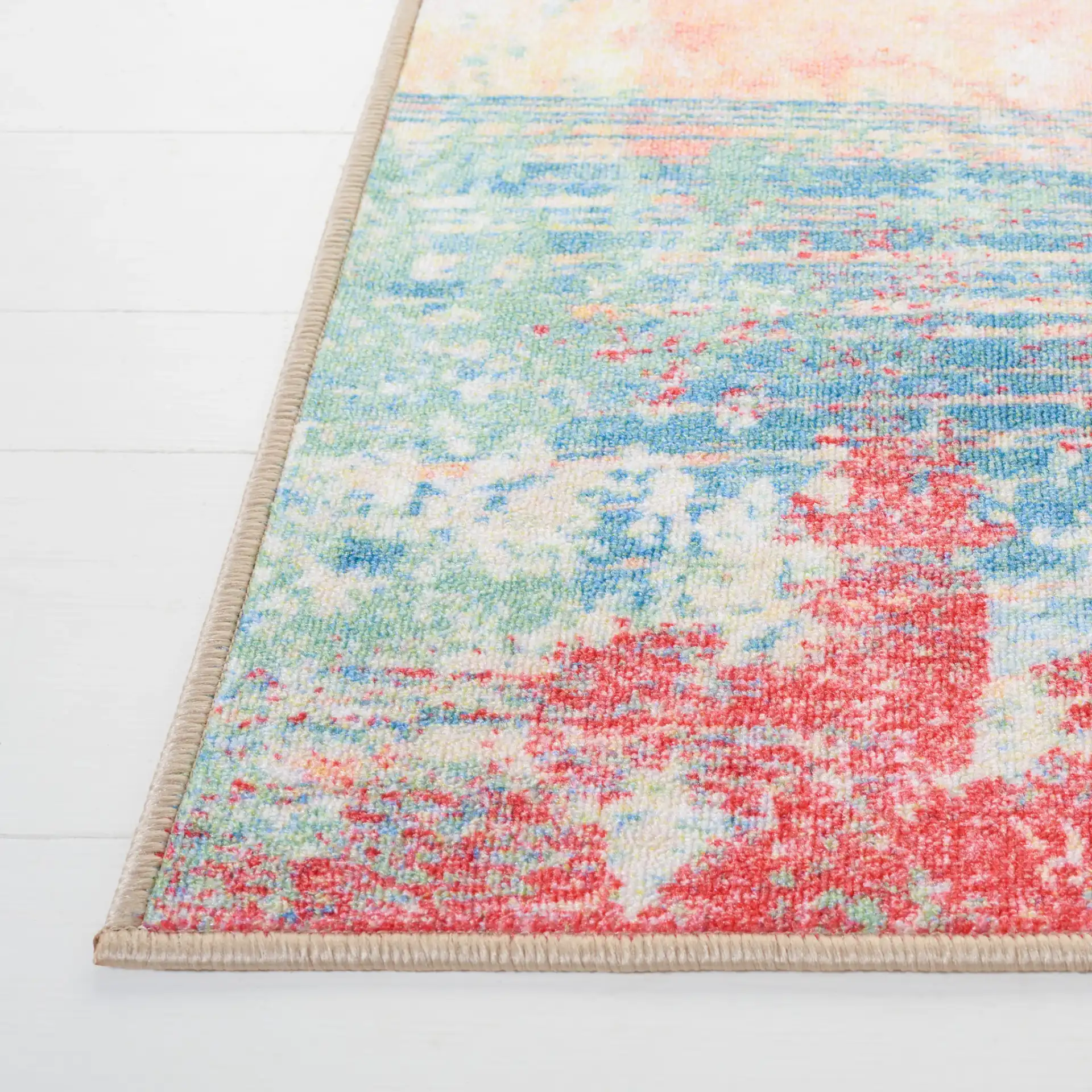 Paint Brush Modern Abstract Washable Rug in Pink / Blue in a styled room