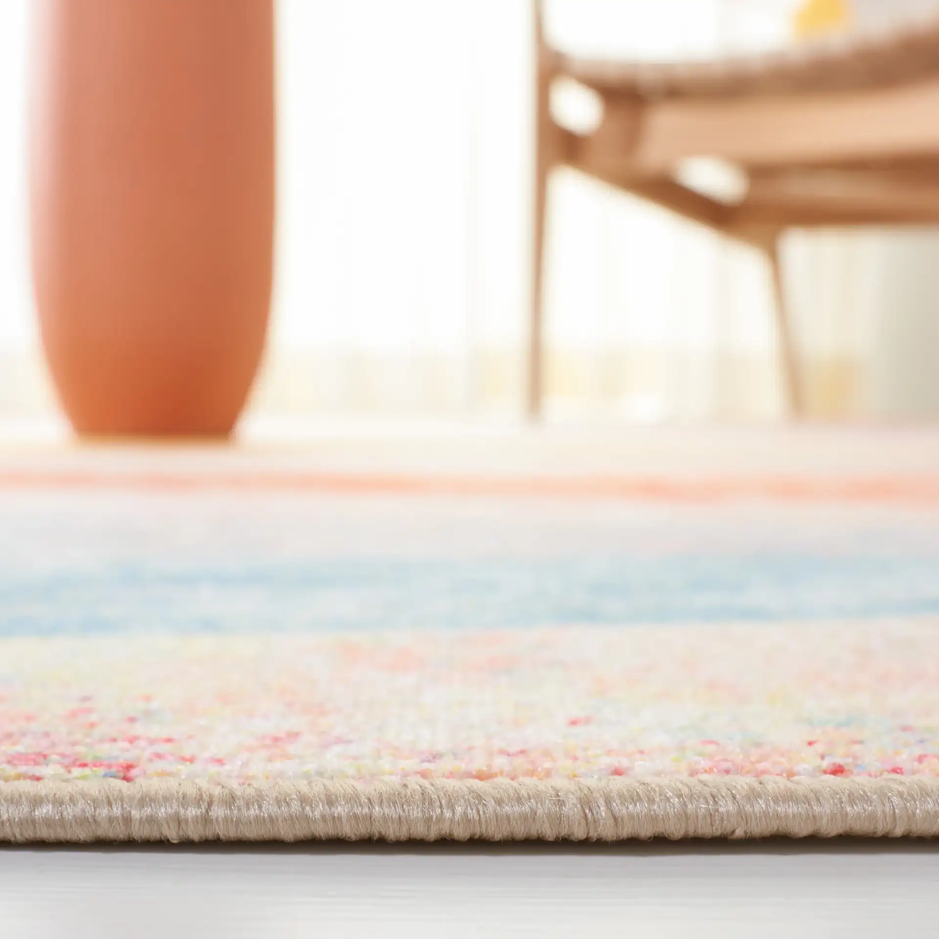 Paint Brush Modern Abstract Washable Rug in Pink / Blue in a styled room