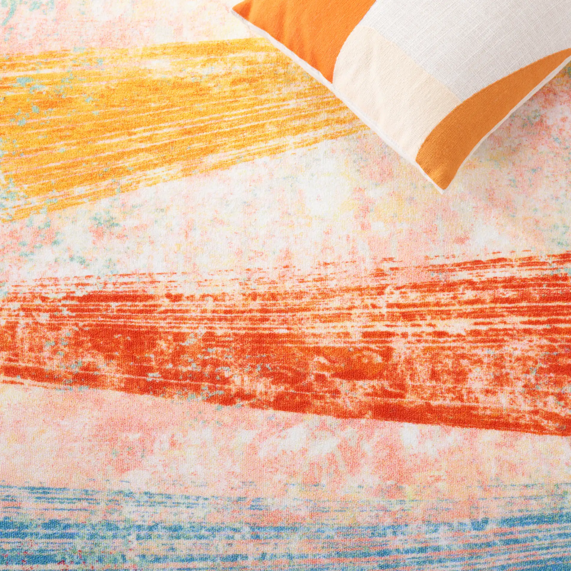 Paint Brush Modern Abstract Washable Rug in Pink / Blue in a styled room