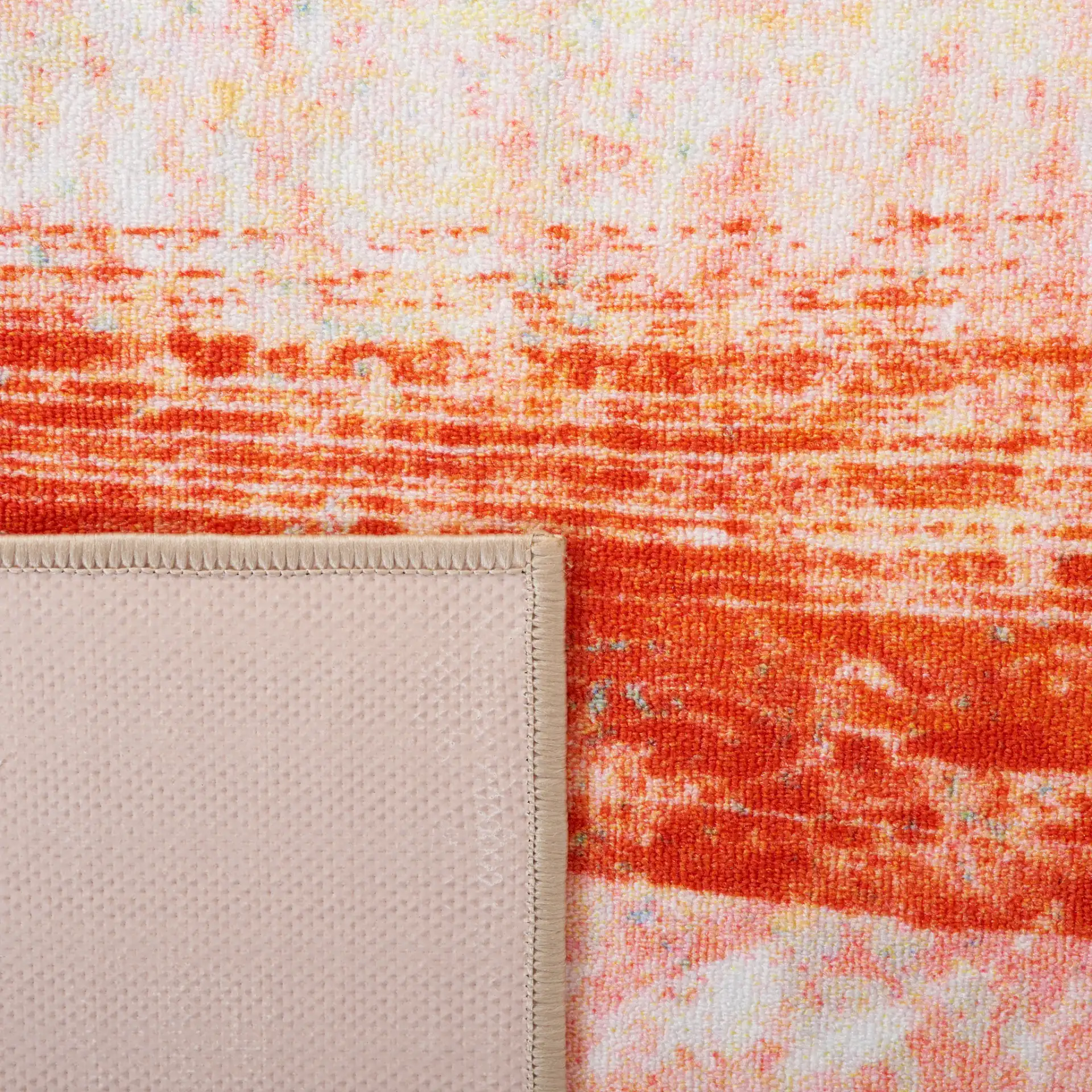 Paint Brush Modern Abstract Washable Rug in Pink / Blue in a styled room