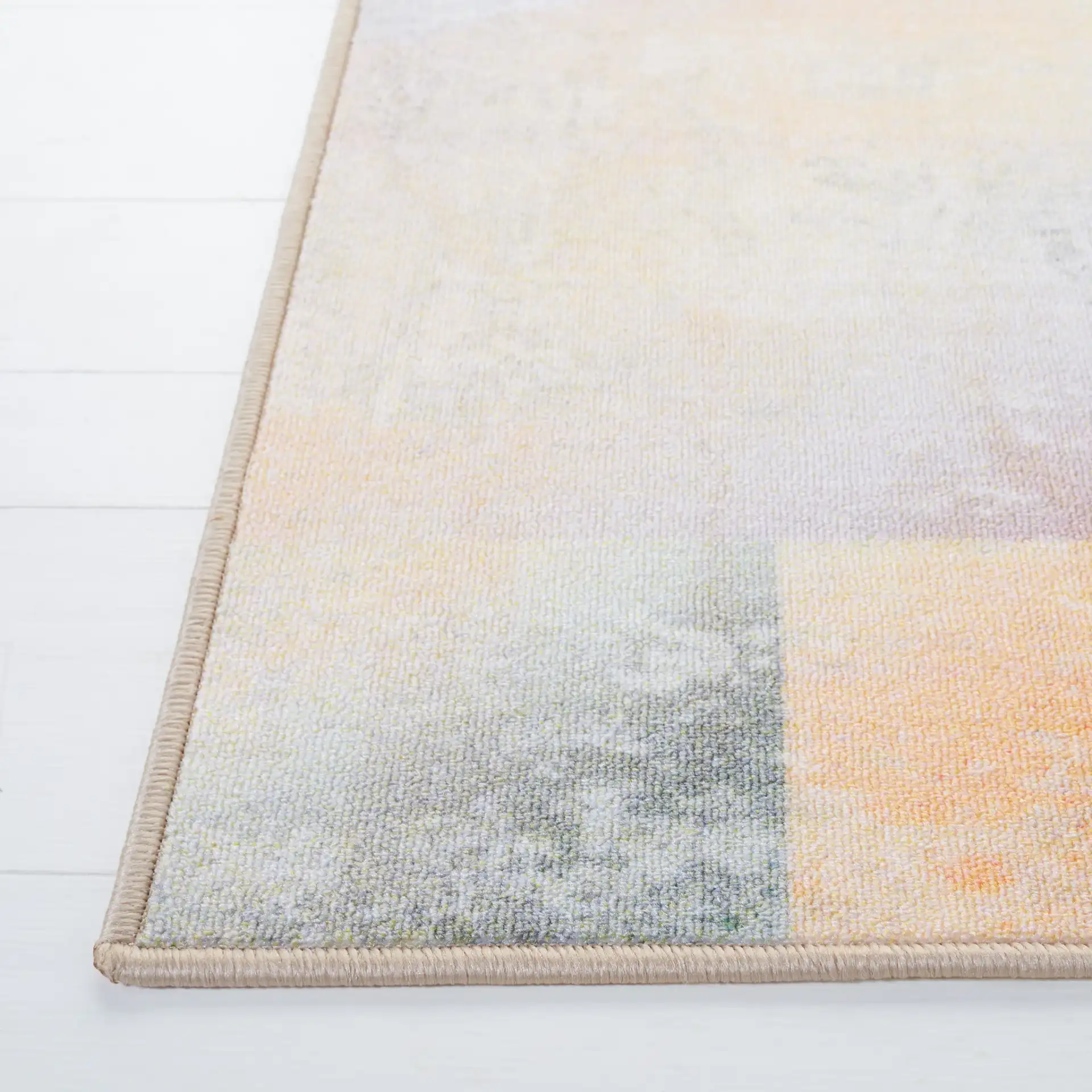 Paint Brush Overlapping Circles Washable Rug in Blue / Purple in a styled room