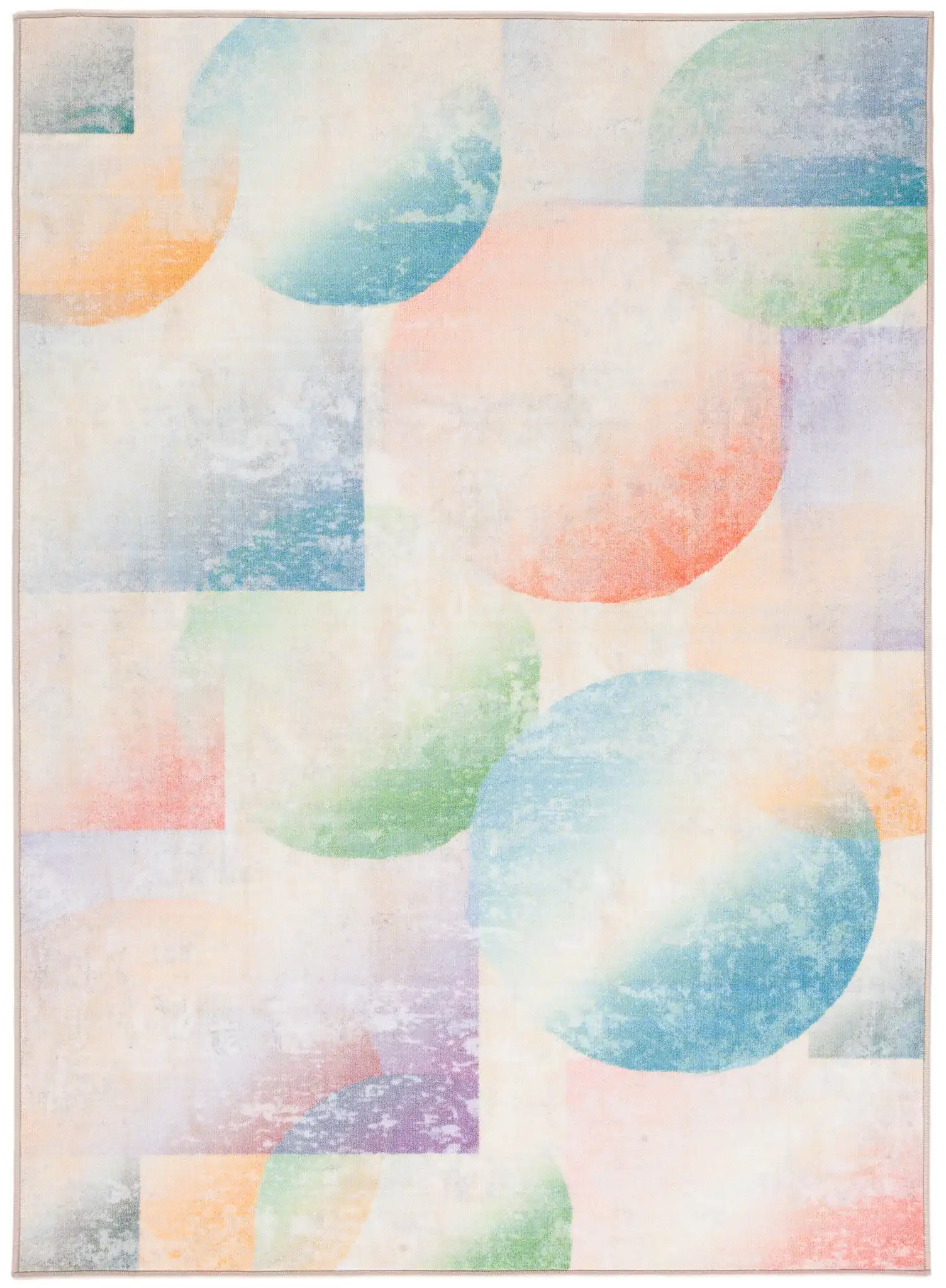 Paint Brush Overlapping Circles Washable Rug in Blue / Purple