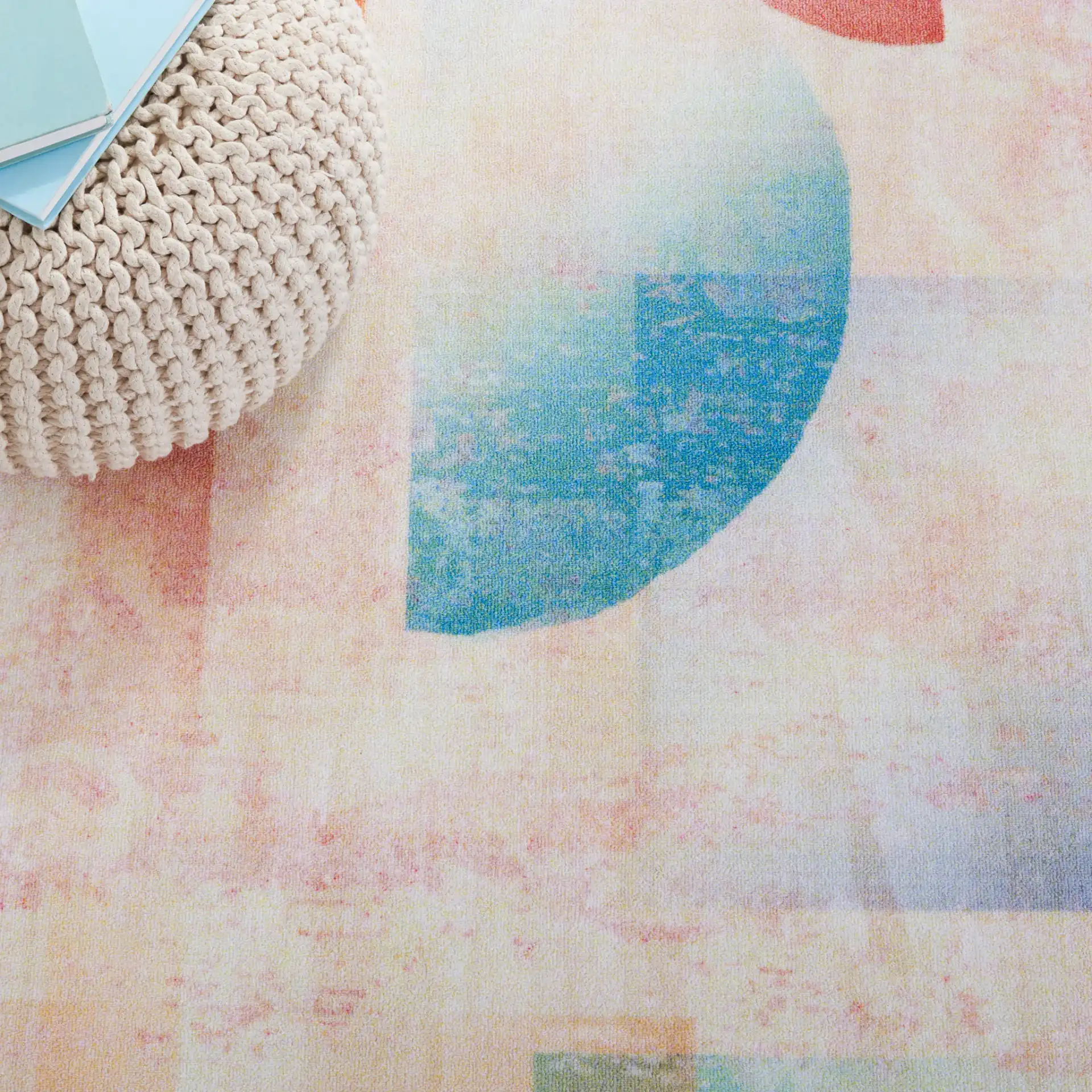 Paint Brush Modern Geometric Washable Rug in Pink / Blue in a styled room