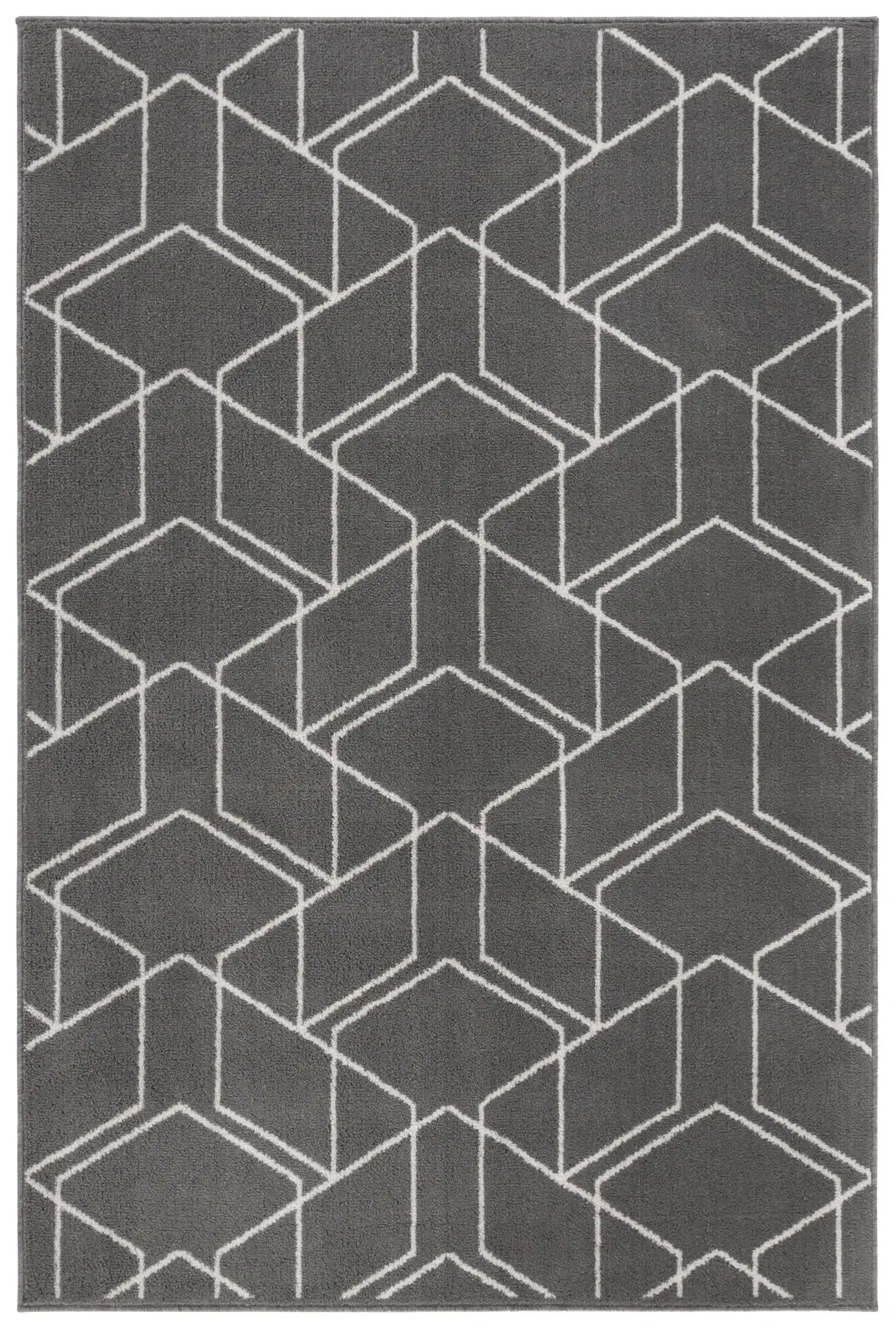 Pyramid Interlocking Cube Rug in Gray / Ivory