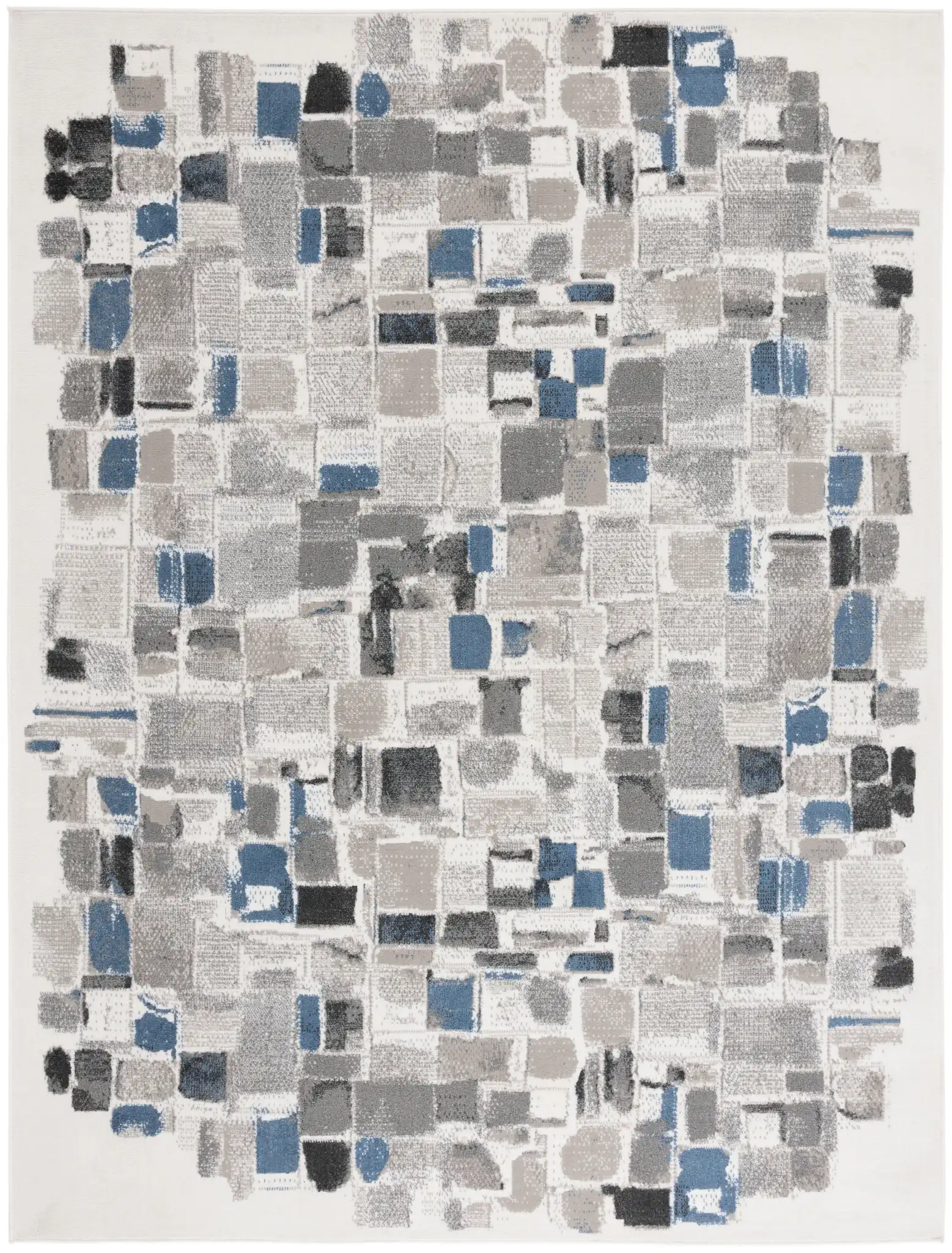 Pyramid Patchwork Block Rug in Ivory / Gray Navy