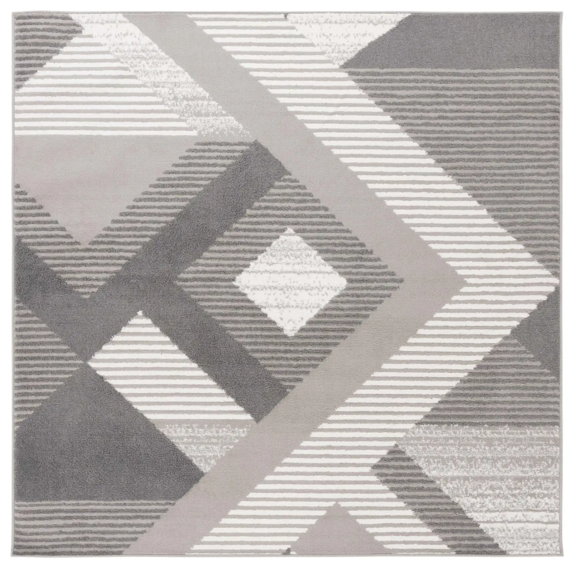 Pyramid Modern Geometric Rug in Gray / Ivory, detail view
