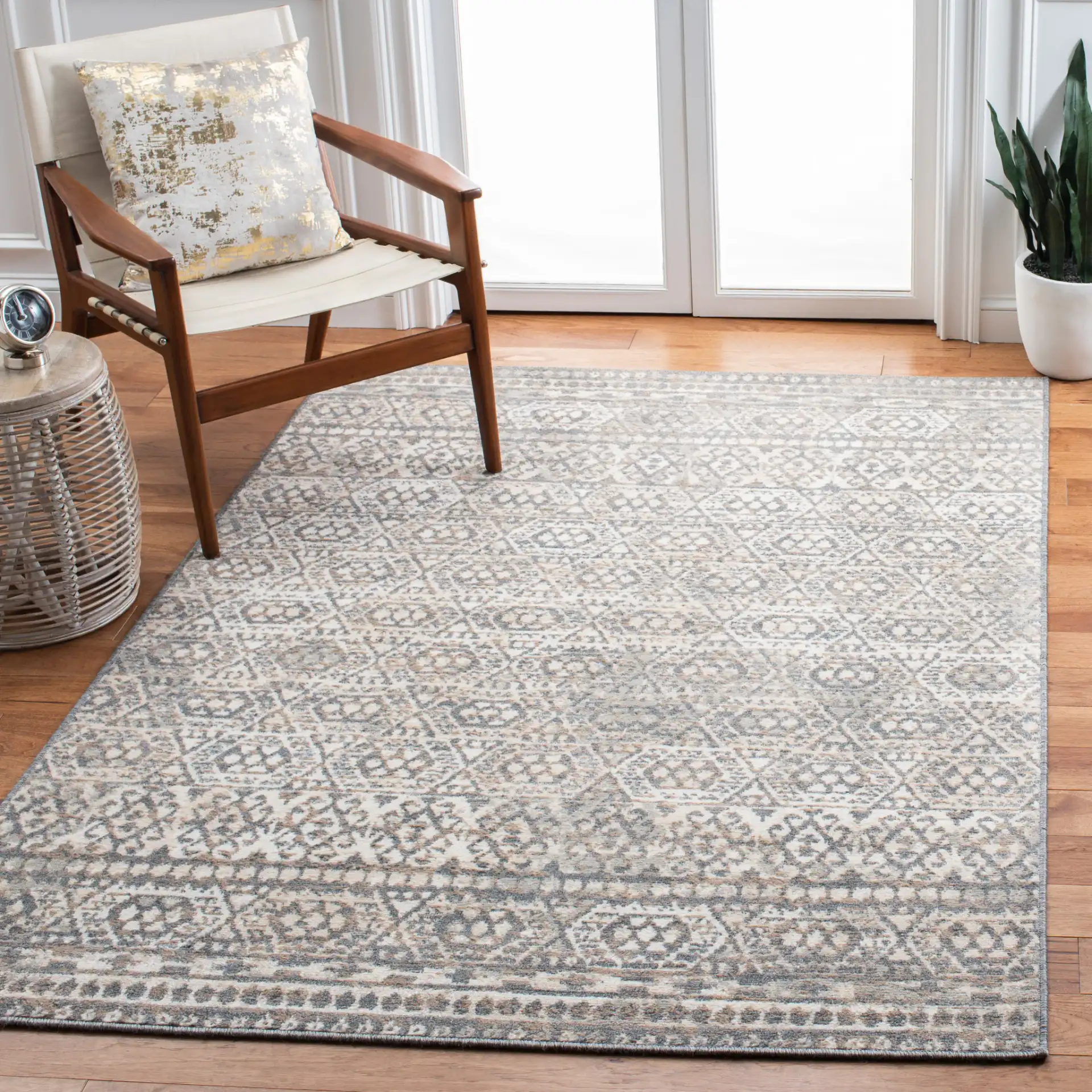 Pyramid Tribal Hexagon Rug in Ivory / Charcoal in a styled room