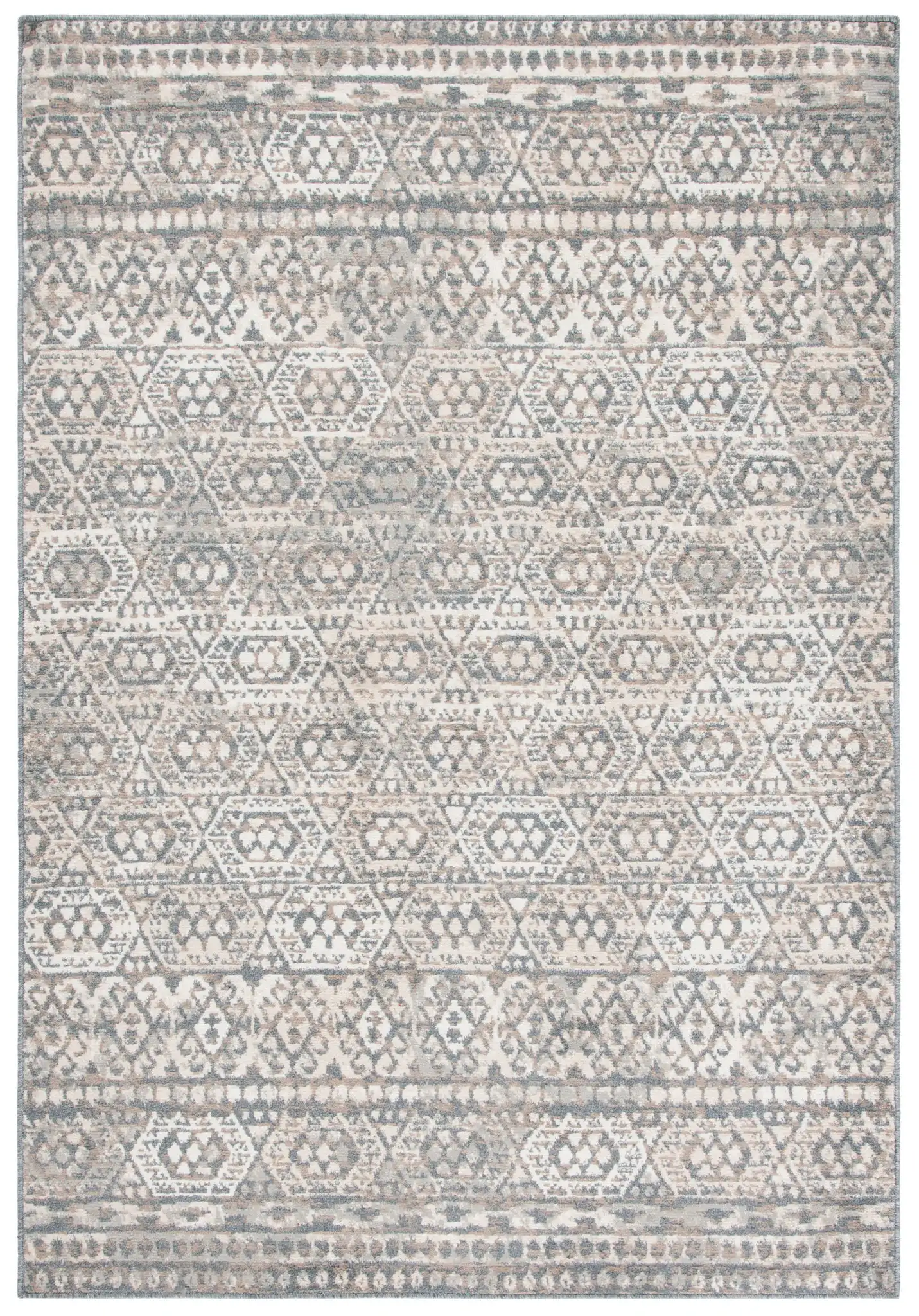 Pyramid Tribal Hexagon Rug in Ivory / Charcoal, detail view