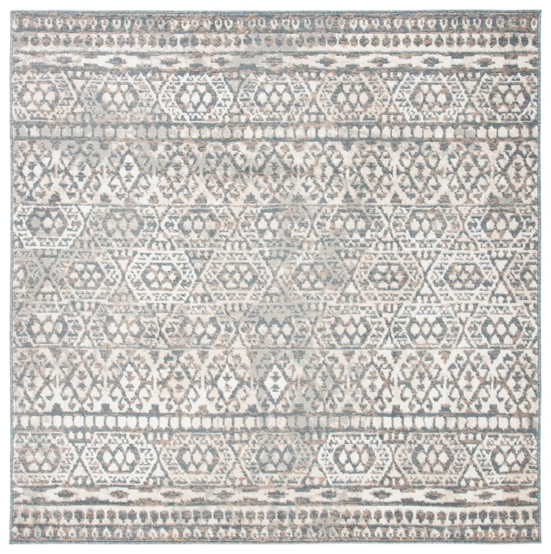 Pyramid Tribal Hexagon Rug in Ivory / Charcoal