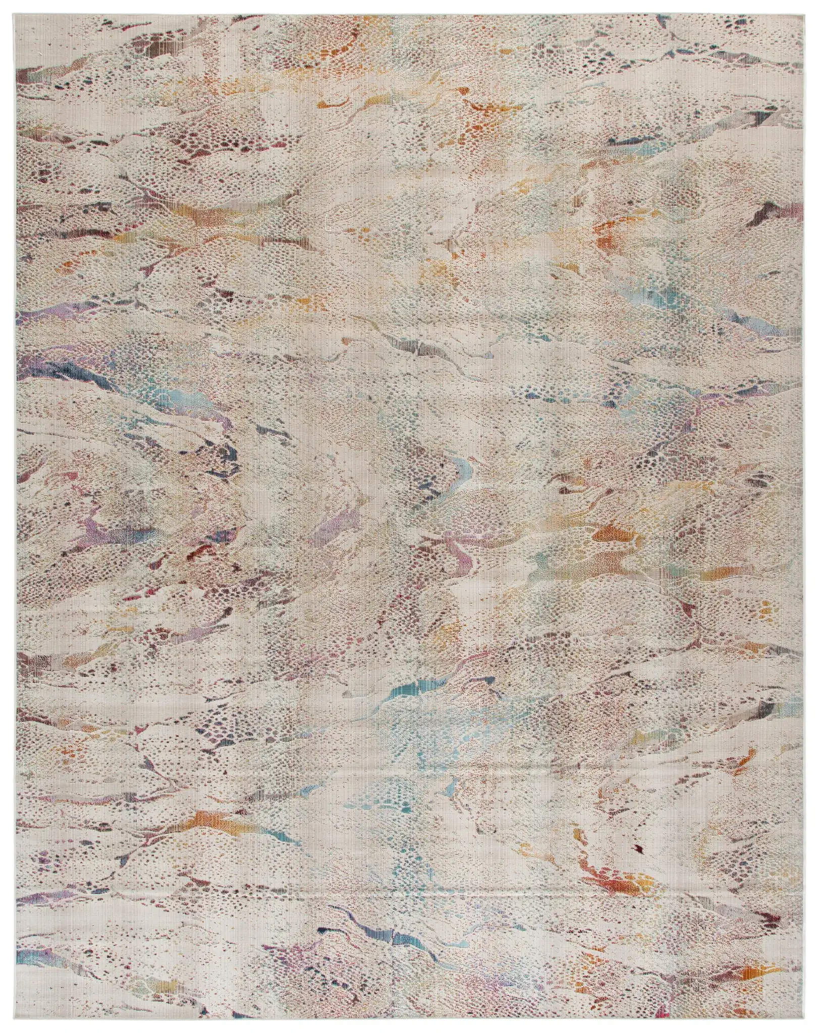 Rainbow Marbled Outdoor Rug in Ivory / Blue Gold