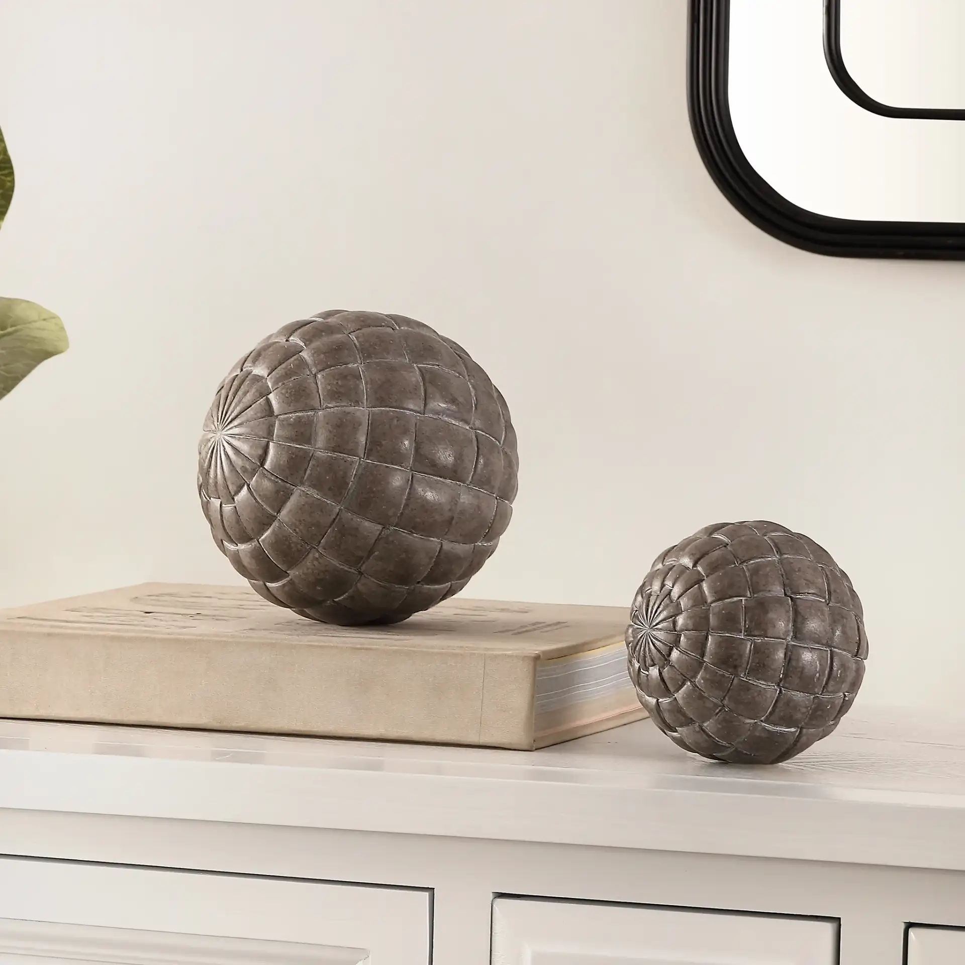 Henla Decorative Balls (Set Of 2) in Black in a styled room