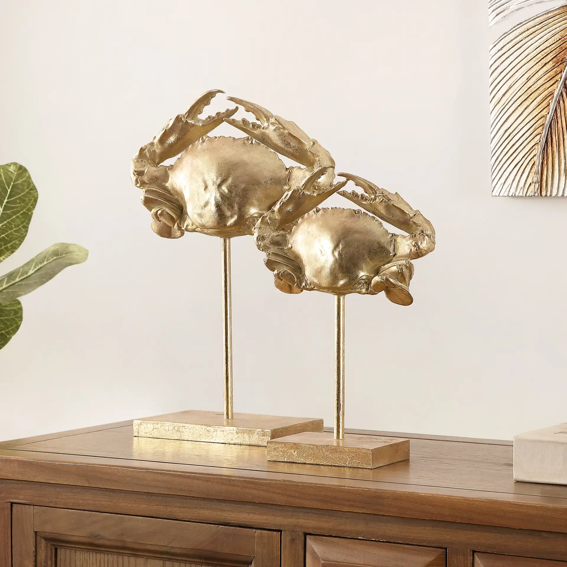 Conra Crab Table Decor (Set Of 2) in Gold in a styled room