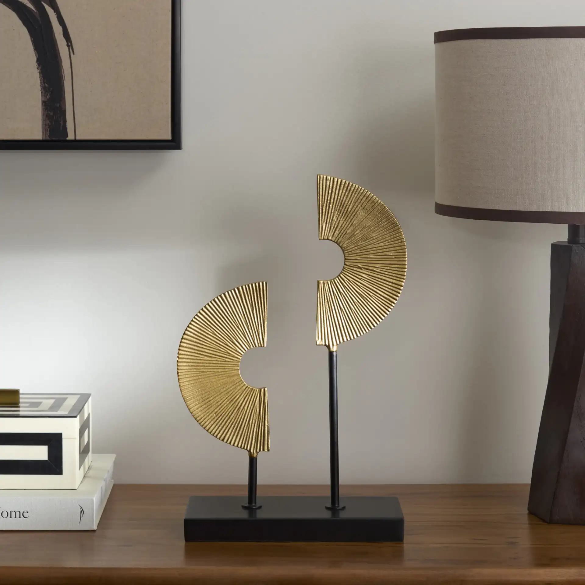 Echo 15" Gold Arc Figure in Gold / Black in a styled room