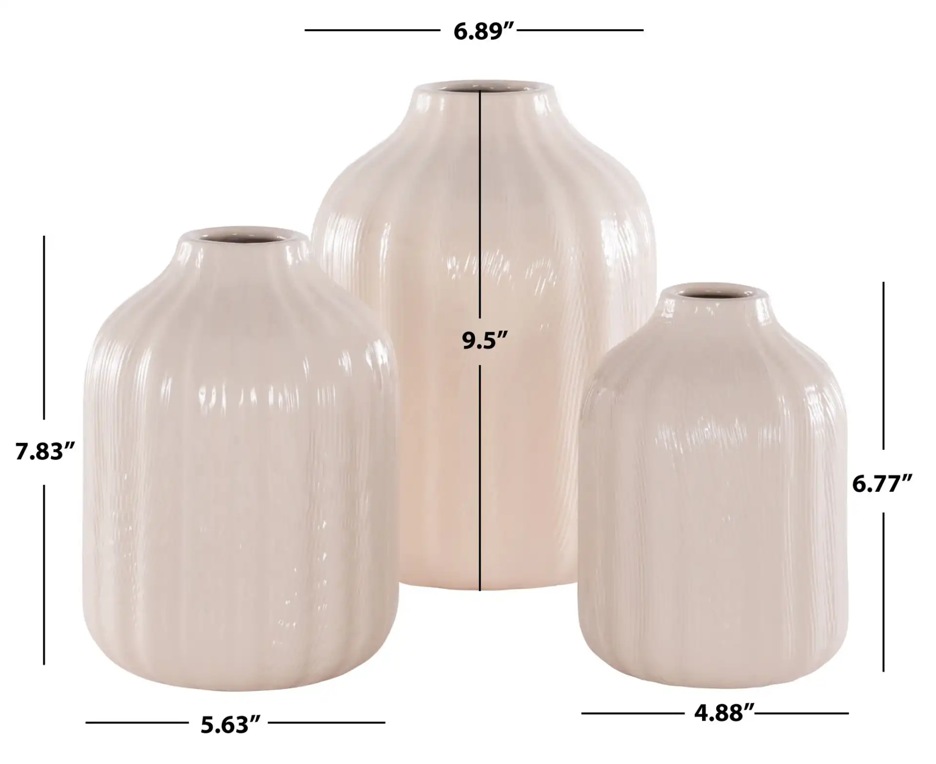 Joss Ceramic Vase (Set Of 3) in Ivory, detail view