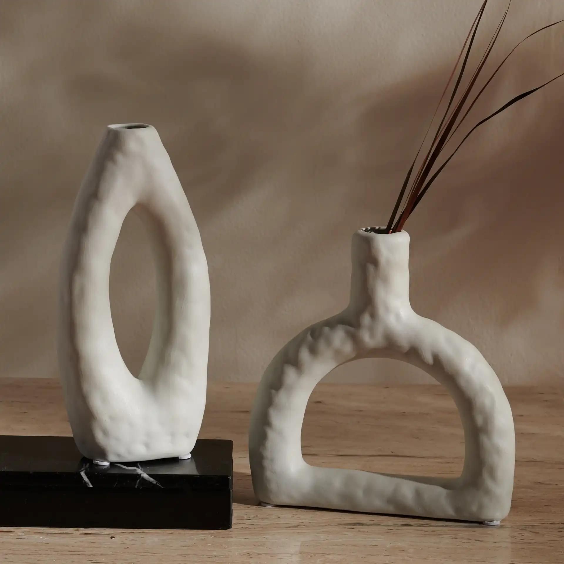 Paolette Ceramic Vase (Set Of 2) in Stone Gray in a styled room