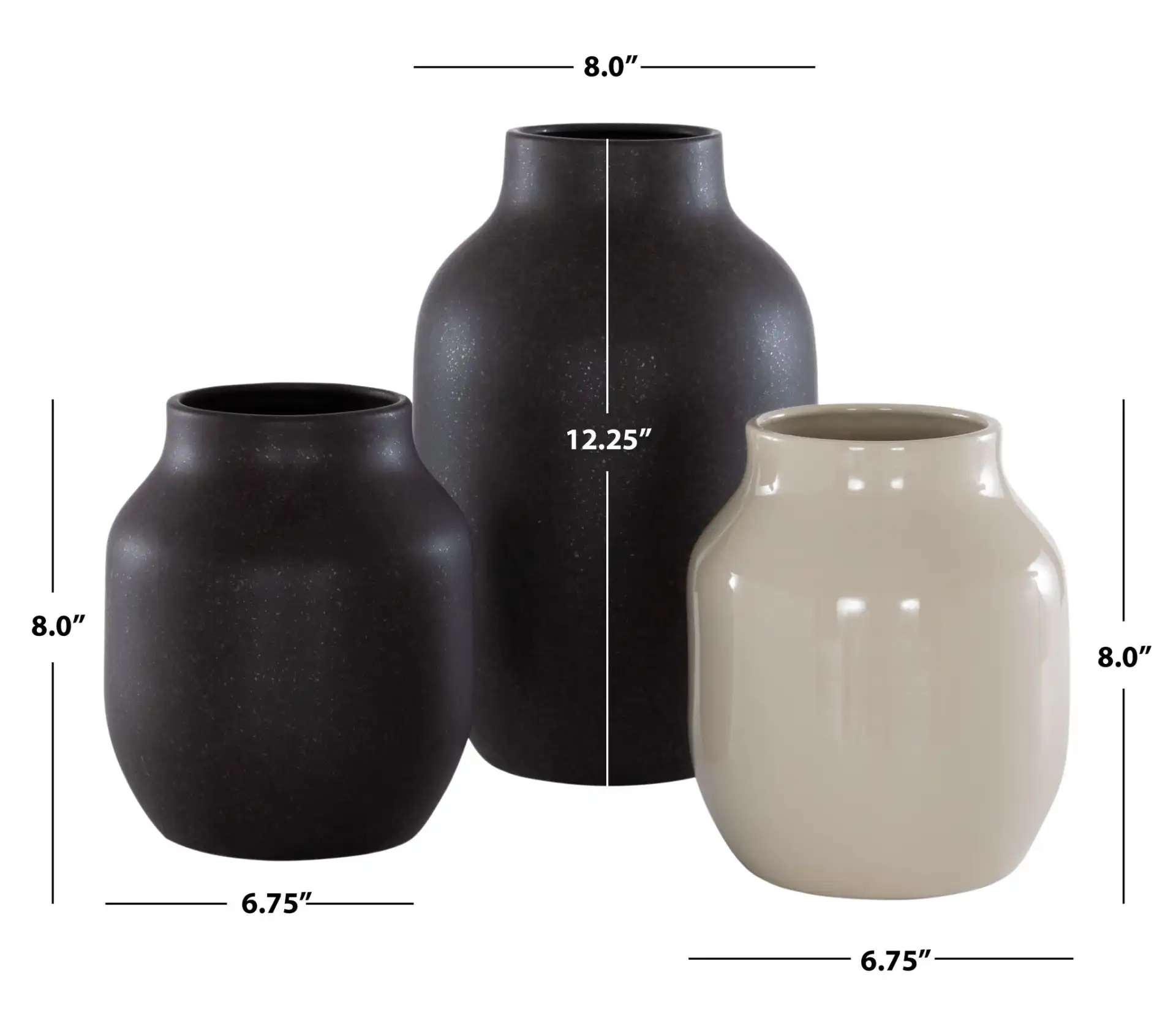 Raya Ceramic Vase (Set Of 3) in Charcoal / Beige, detail view