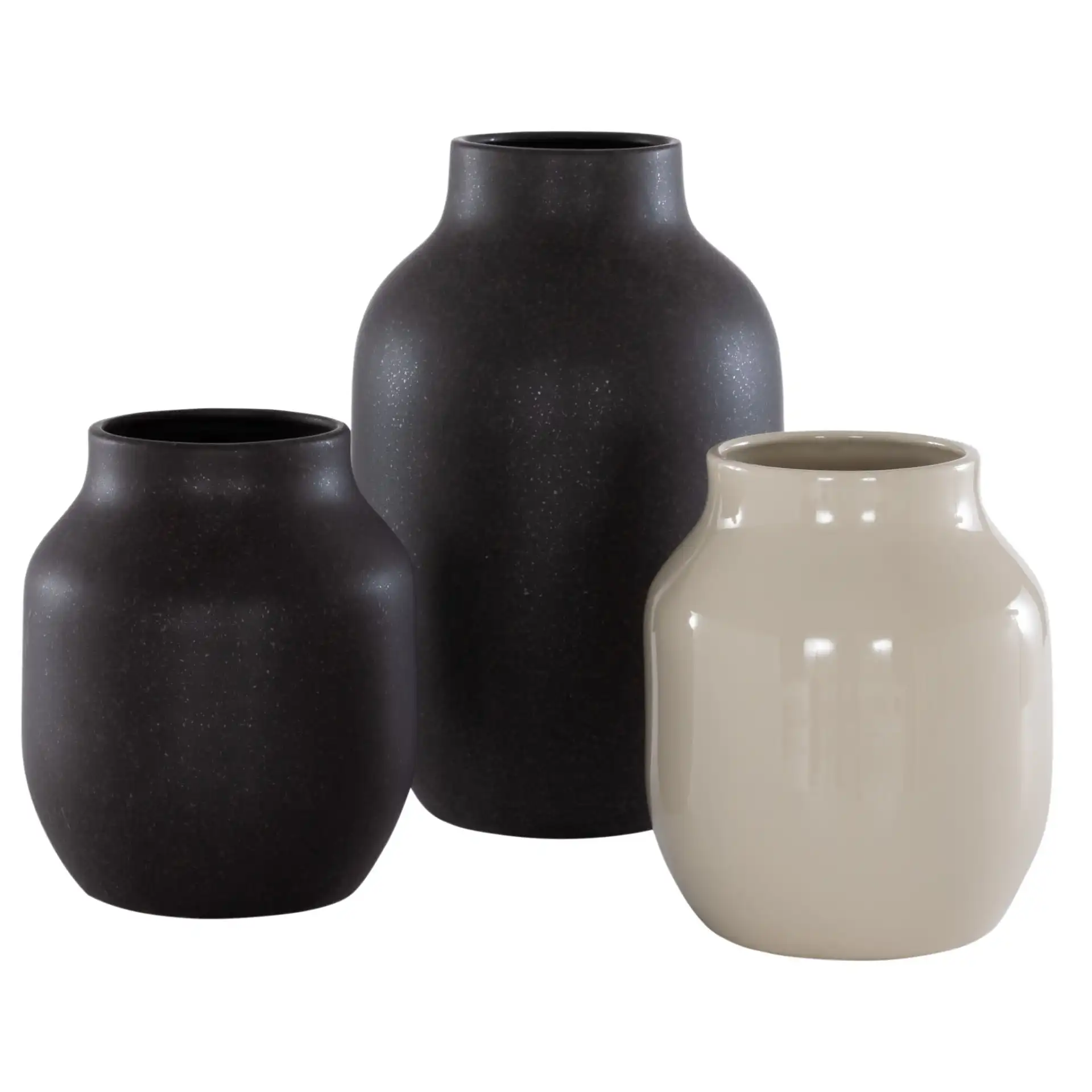 Raya Ceramic Vase (Set Of 3) in Charcoal / Beige