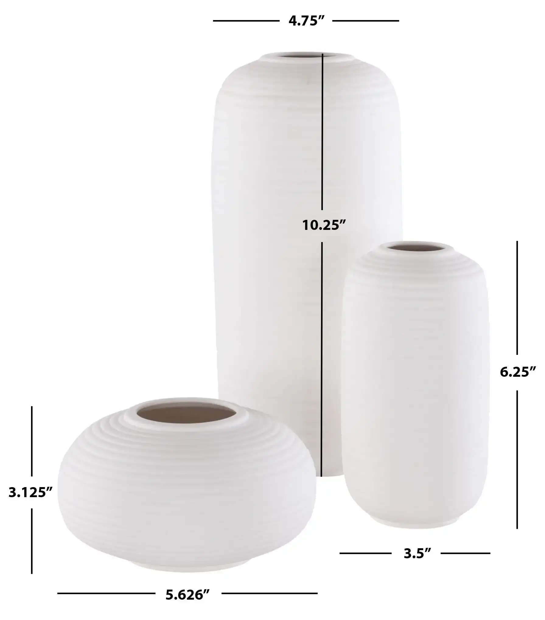 Sora Ceramic Vase (Set Of 3) in Ivory, detail view