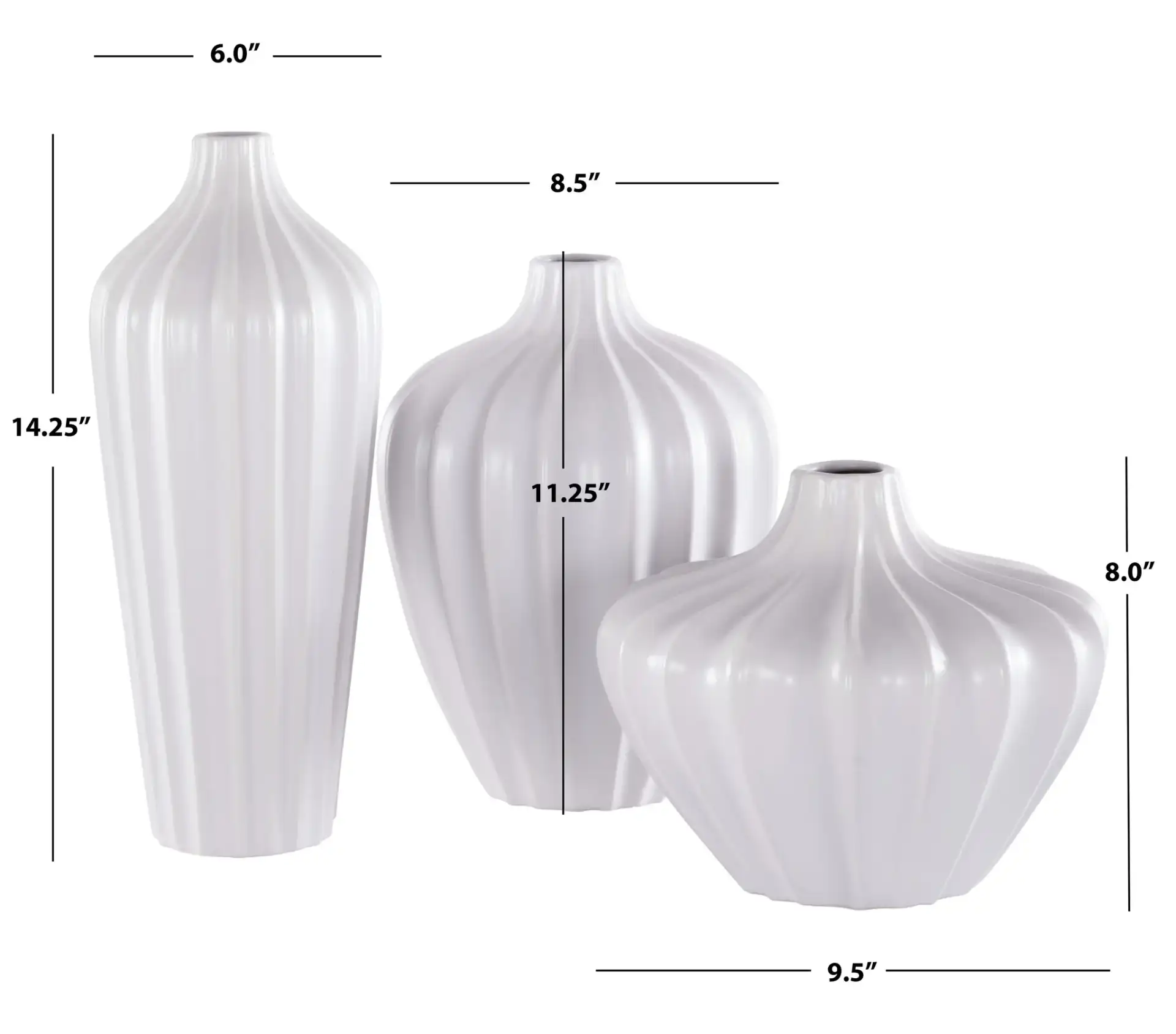 Clea Ceramic Vase (Set Of 3) in Ivory, detail view