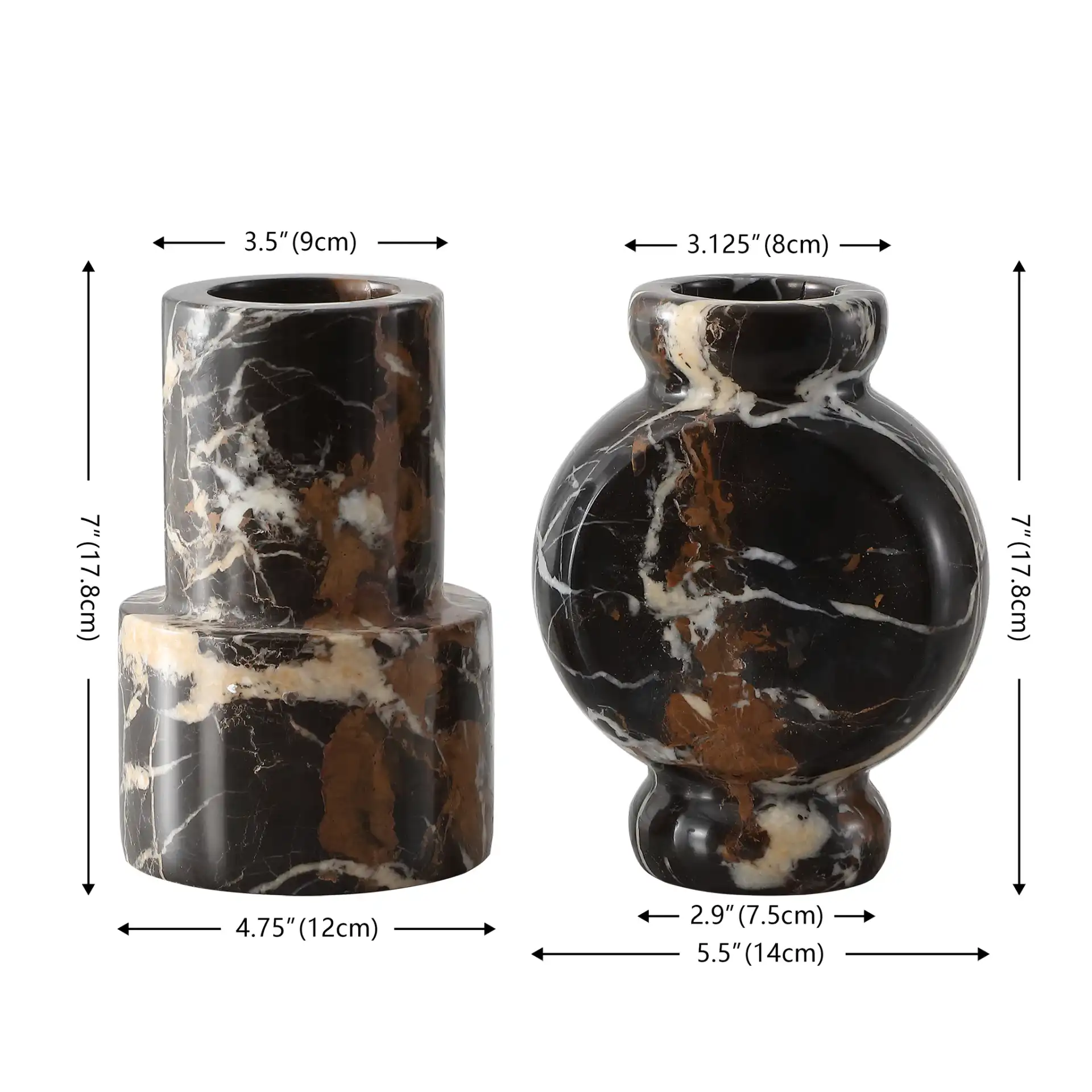 Reign Marble Vase (Set Of 2) in Black Marble / White Marble, detail view