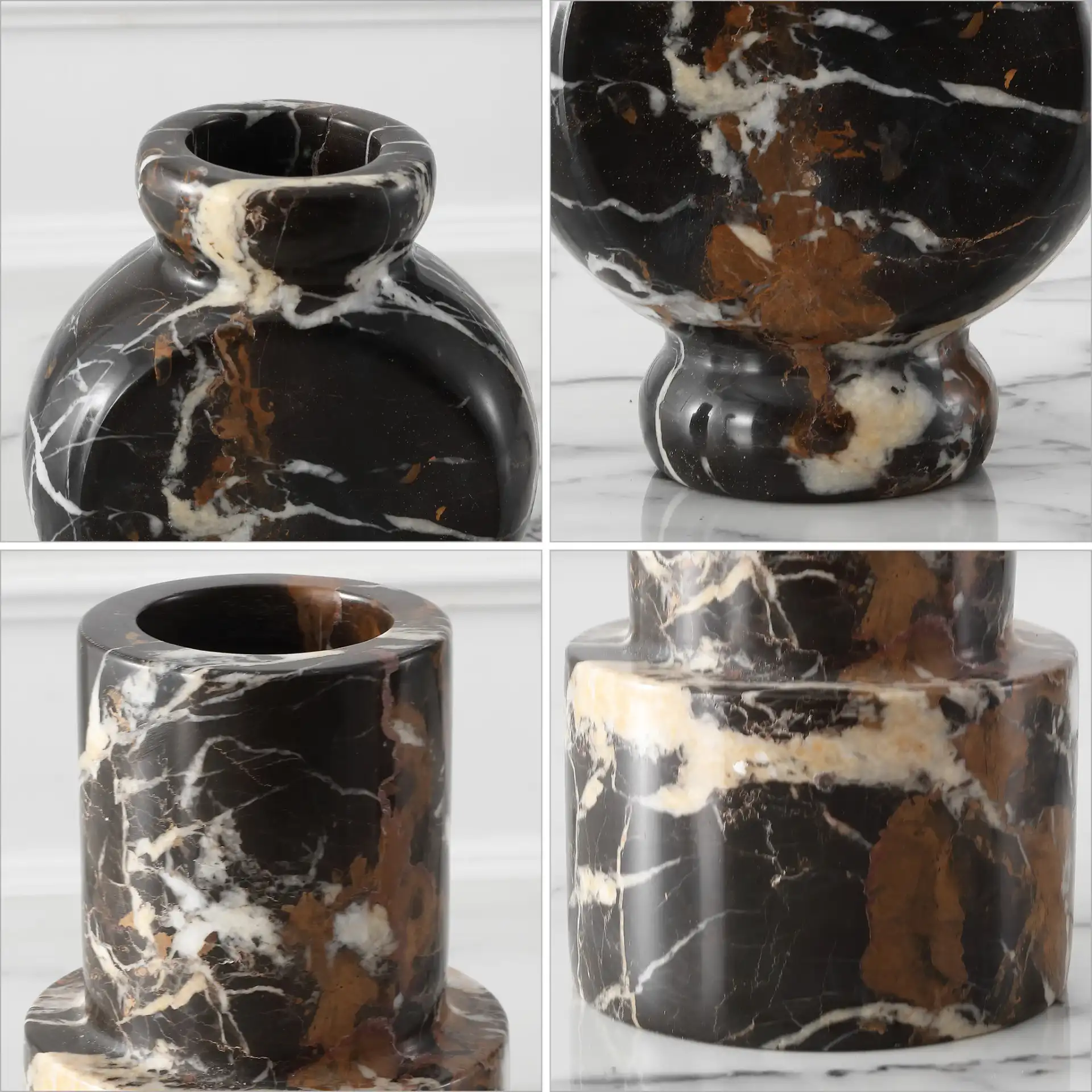 Reign Marble Vase (Set Of 2) in Black Marble / White Marble in a styled room