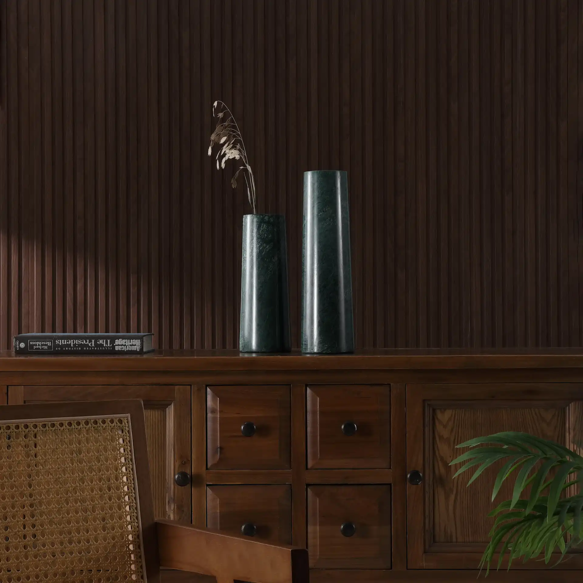 Valto Marble Vases (Set Of 2) in Green in a styled room