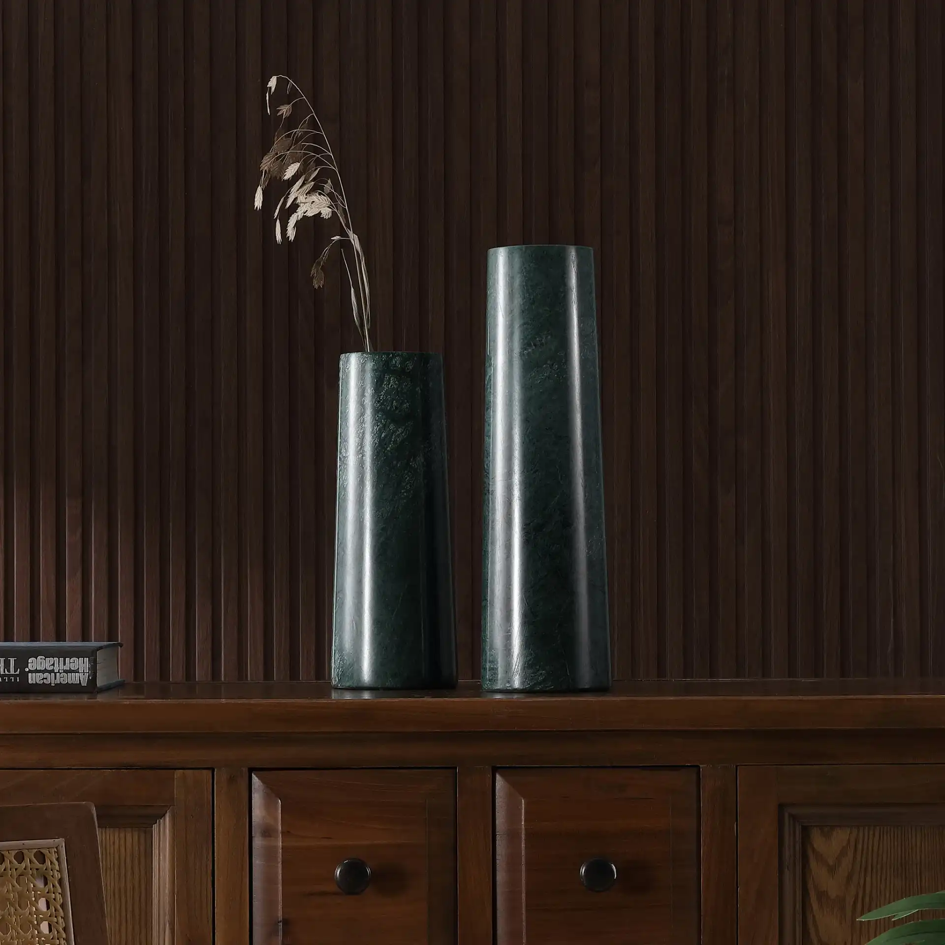 Valto Marble Vases (Set Of 2) in Green in a styled room