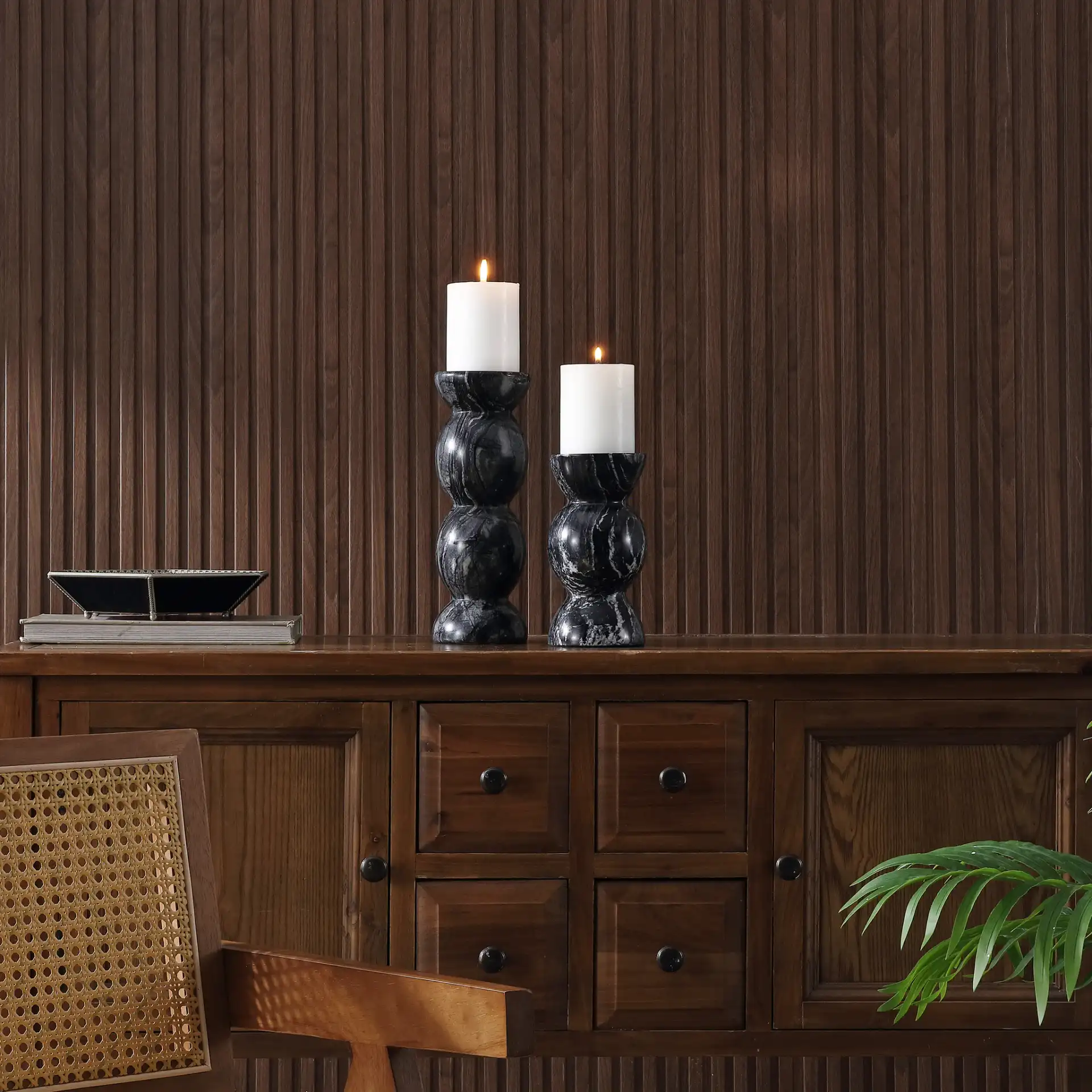 Rhodes Candle Holder (Set Of 2) in Black in a styled room
