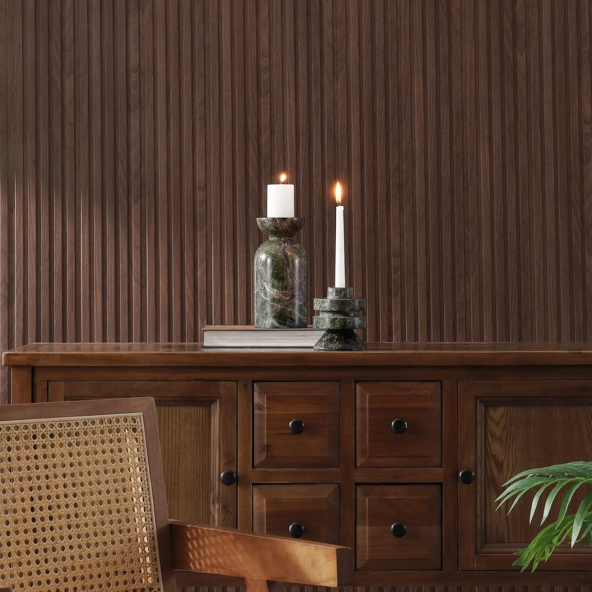 Thea Candle Holder (Set Of 2) in Dark Green in a styled room