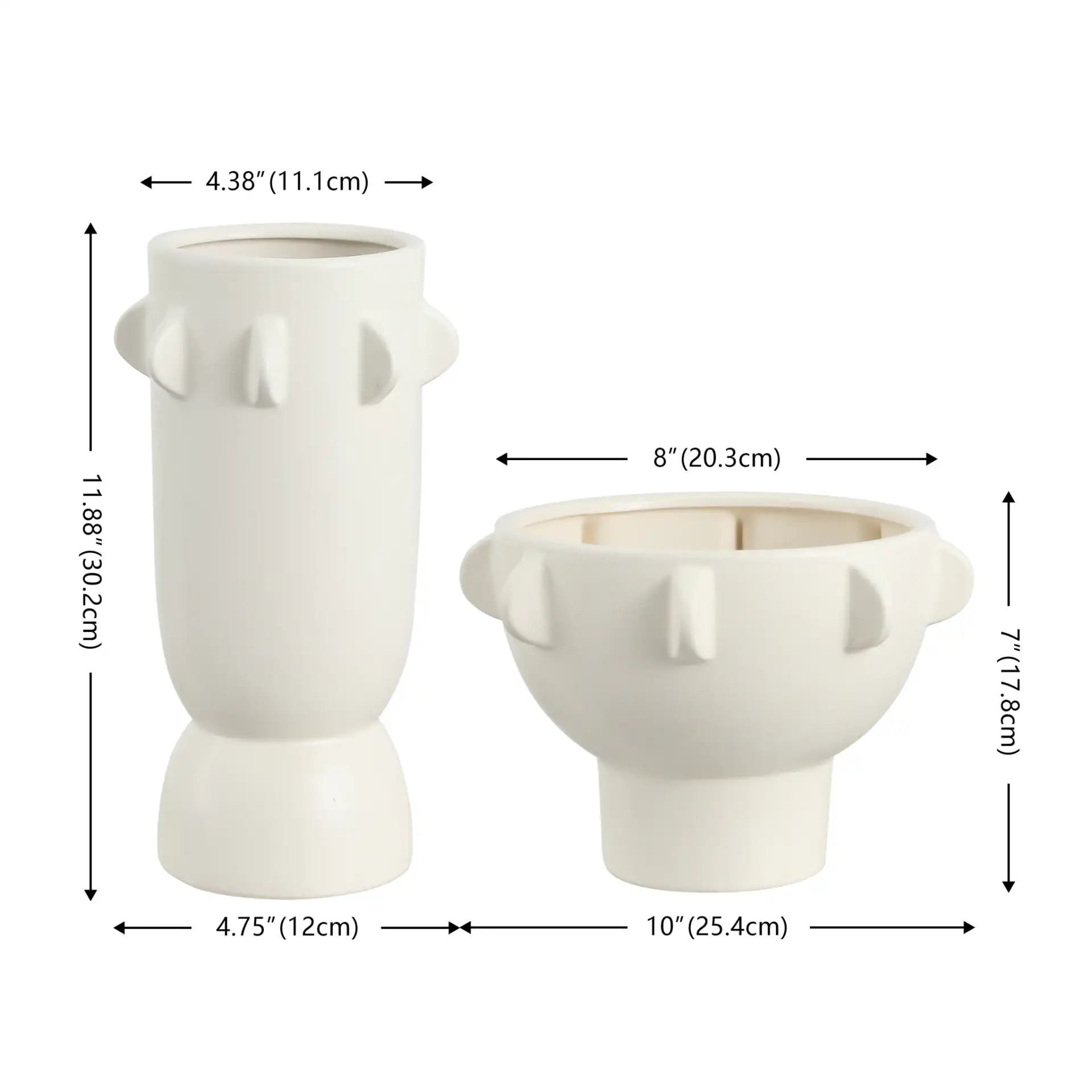 Amias Ceramic Tab Vase (Set Of 2) in Off White, detail view