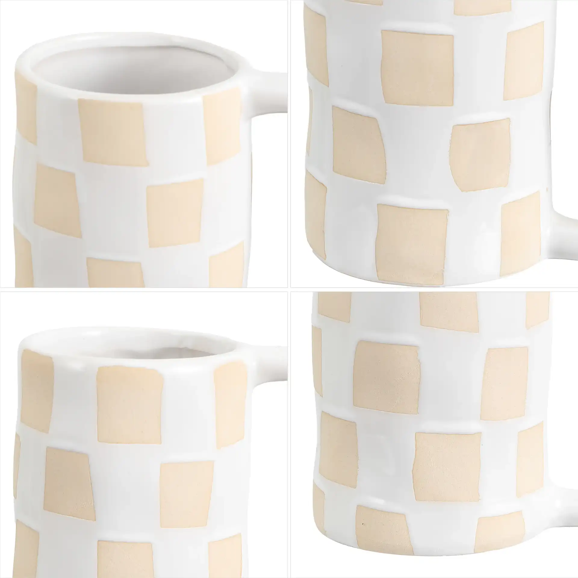 Anika Checkered Handle Vase (Set Of 2) in White / Beige in a styled room