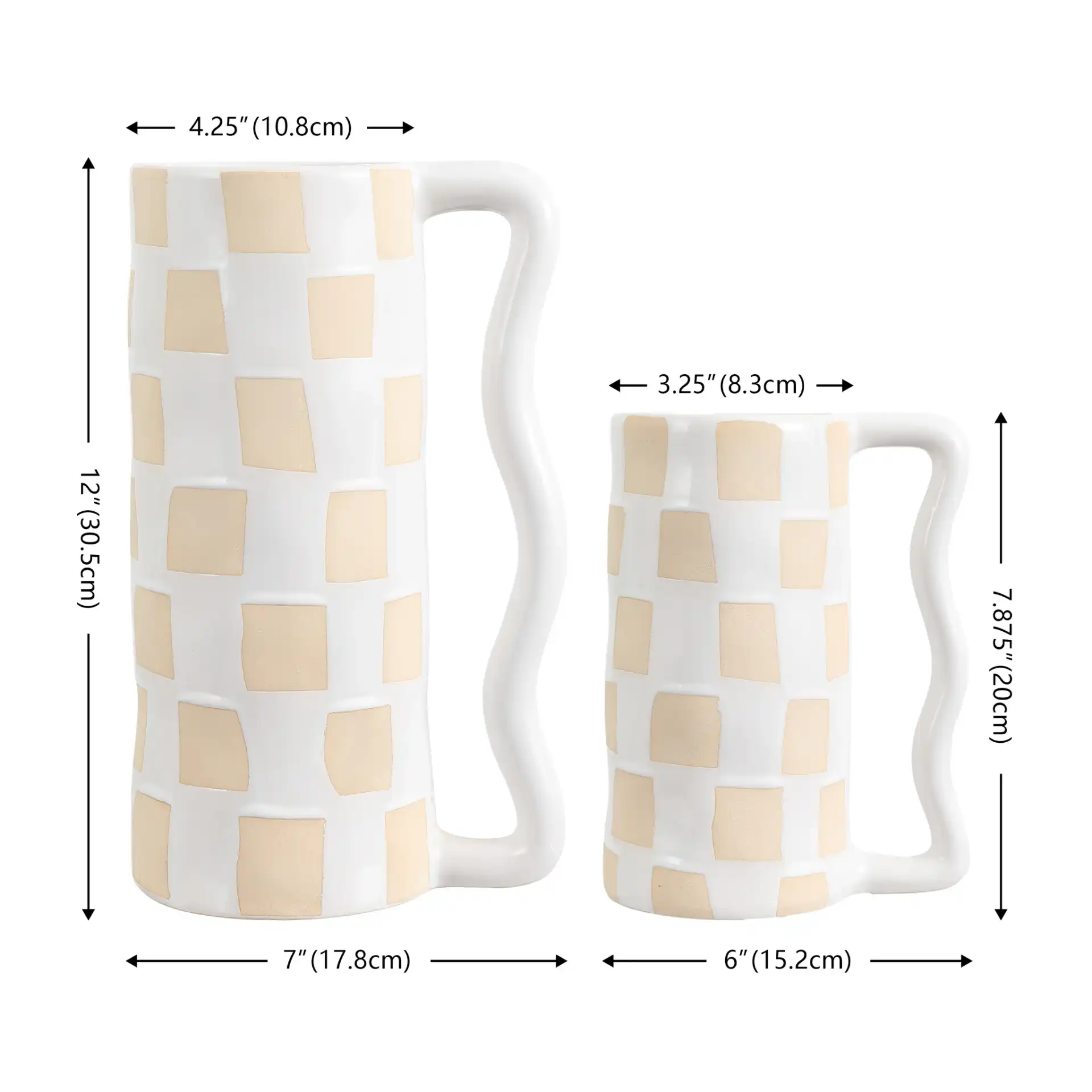 Anika Checkered Handle Vase (Set Of 2) in White / Beige, detail view