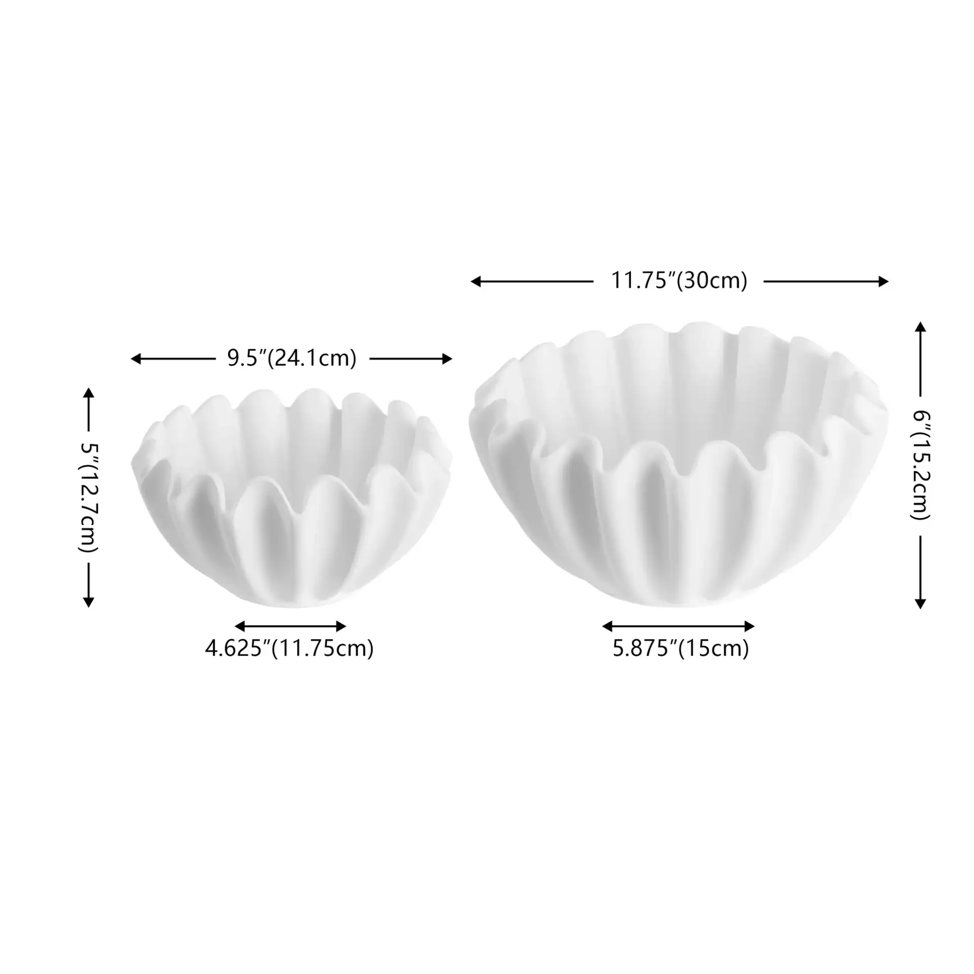Leni Ruffle Bowl (Set of 2) in White, detail view
