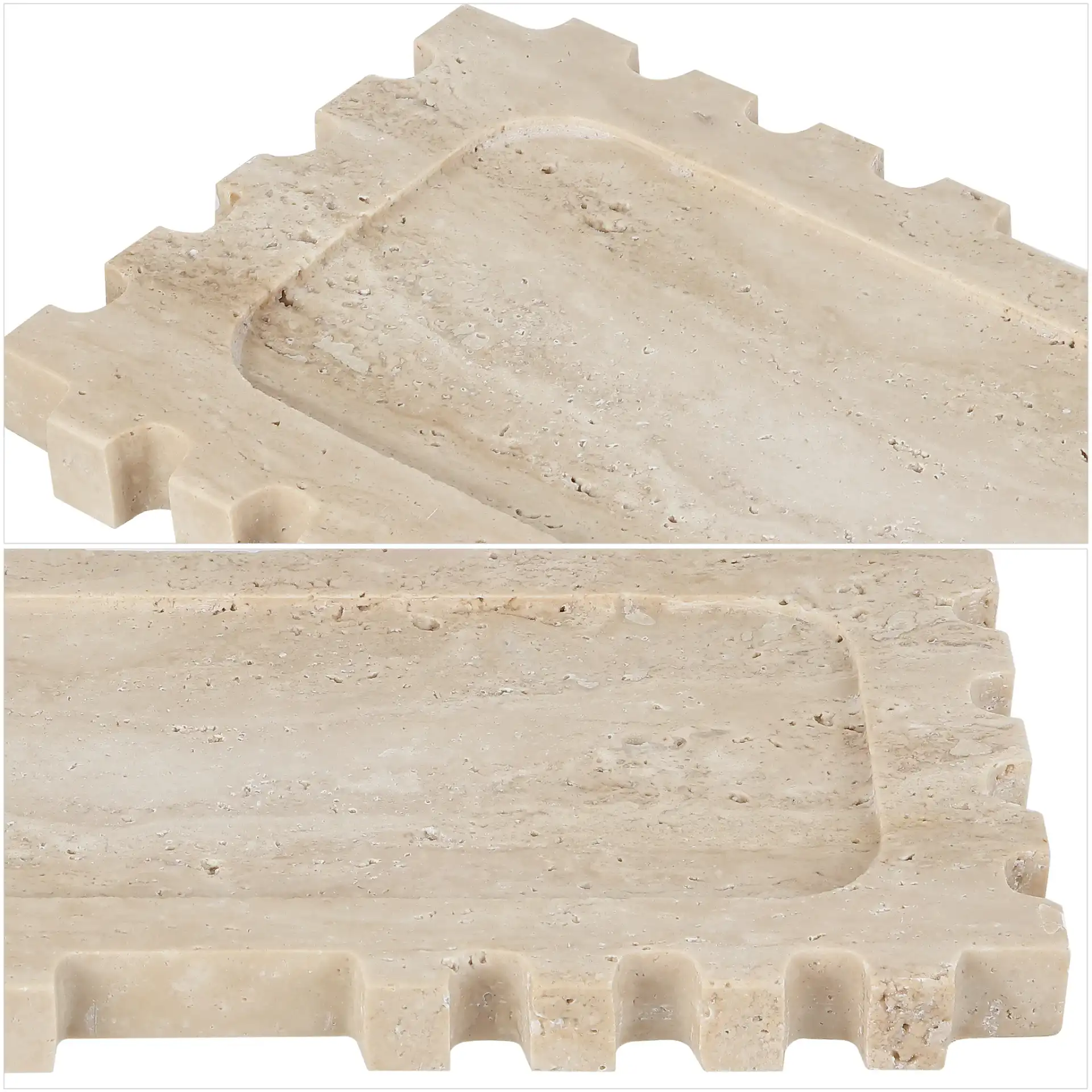 Lulu Travertine Rectangular Tray in Tan in a styled room