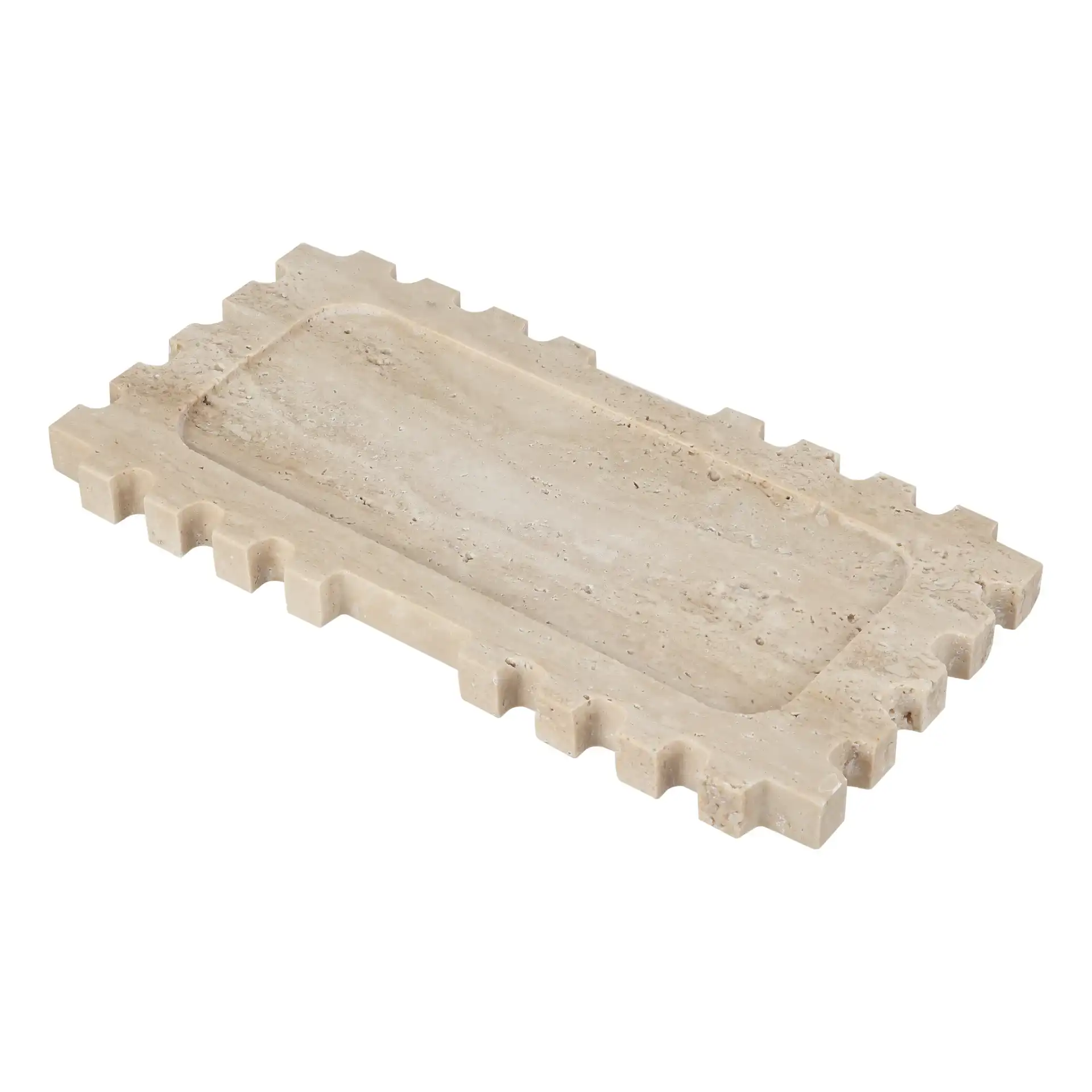 Lulu Travertine Rectangular Tray in Tan