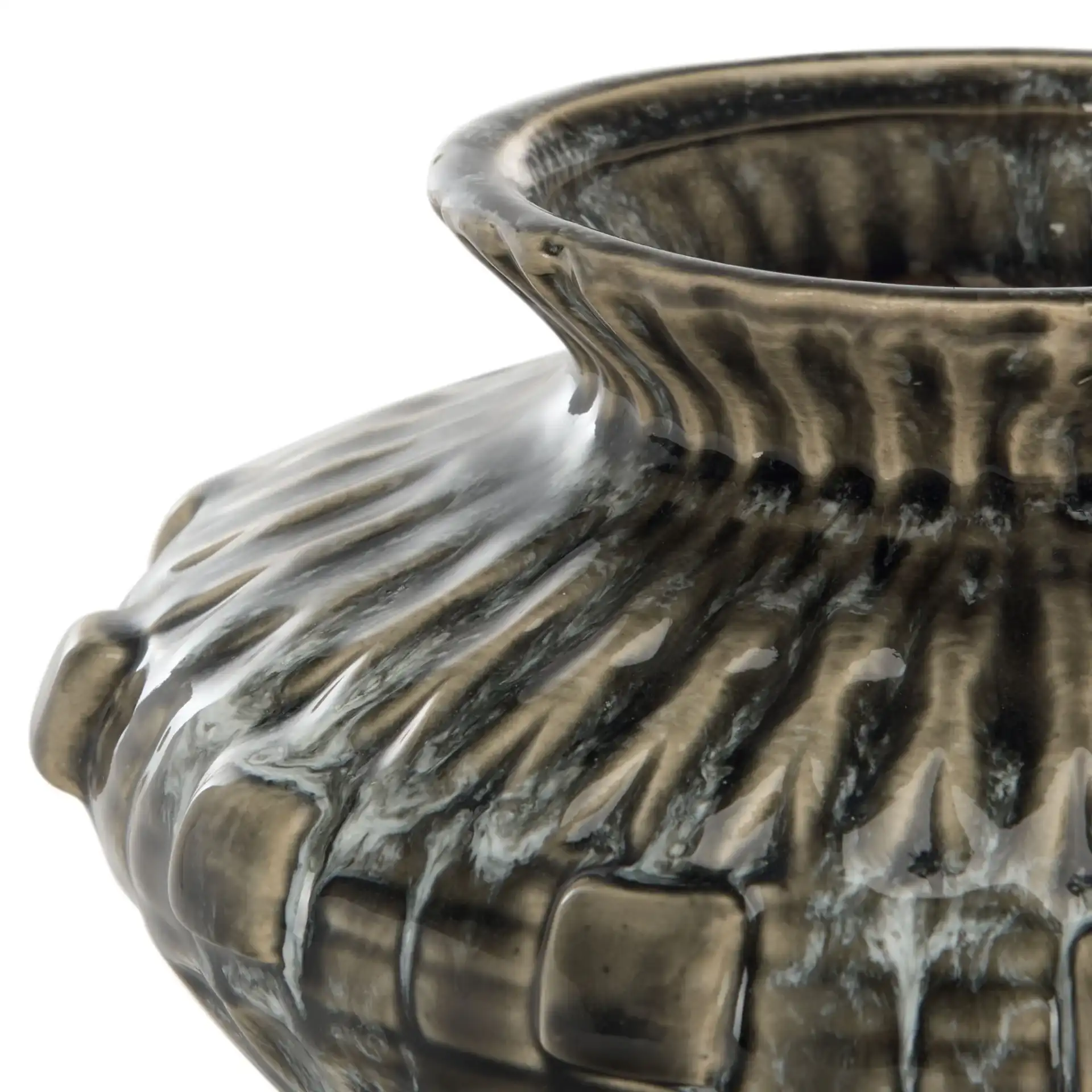 Ria Reactive Ceramic Vase (Set of 2) in Brown / Blue Gray in a styled room