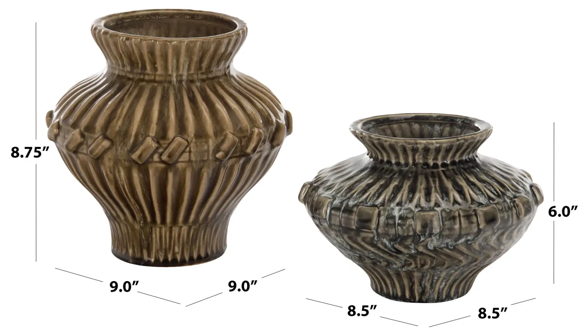 Ria Reactive Ceramic Vase (Set of 2) in Brown / Blue Gray, detail view