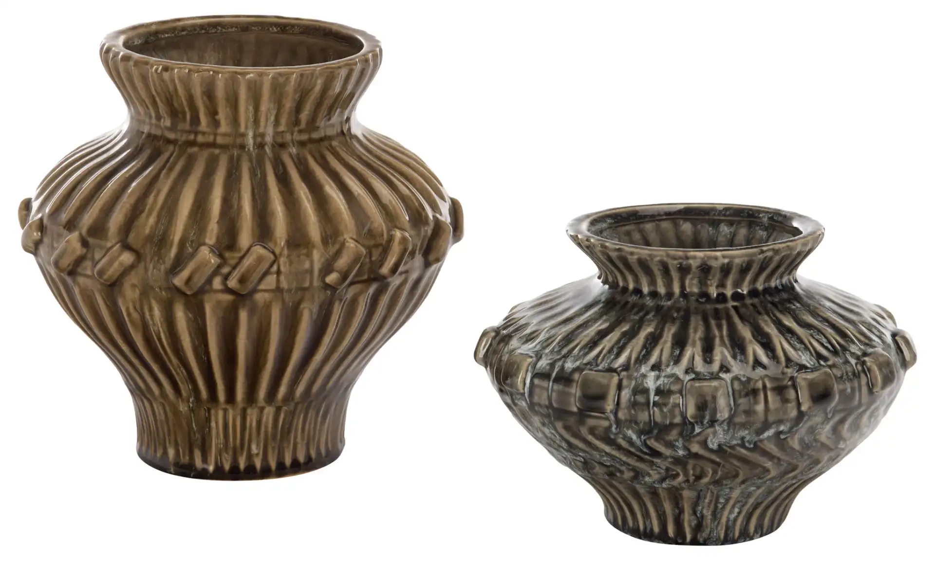 Ria Reactive Ceramic Vase (Set of 2) in Brown / Blue Gray