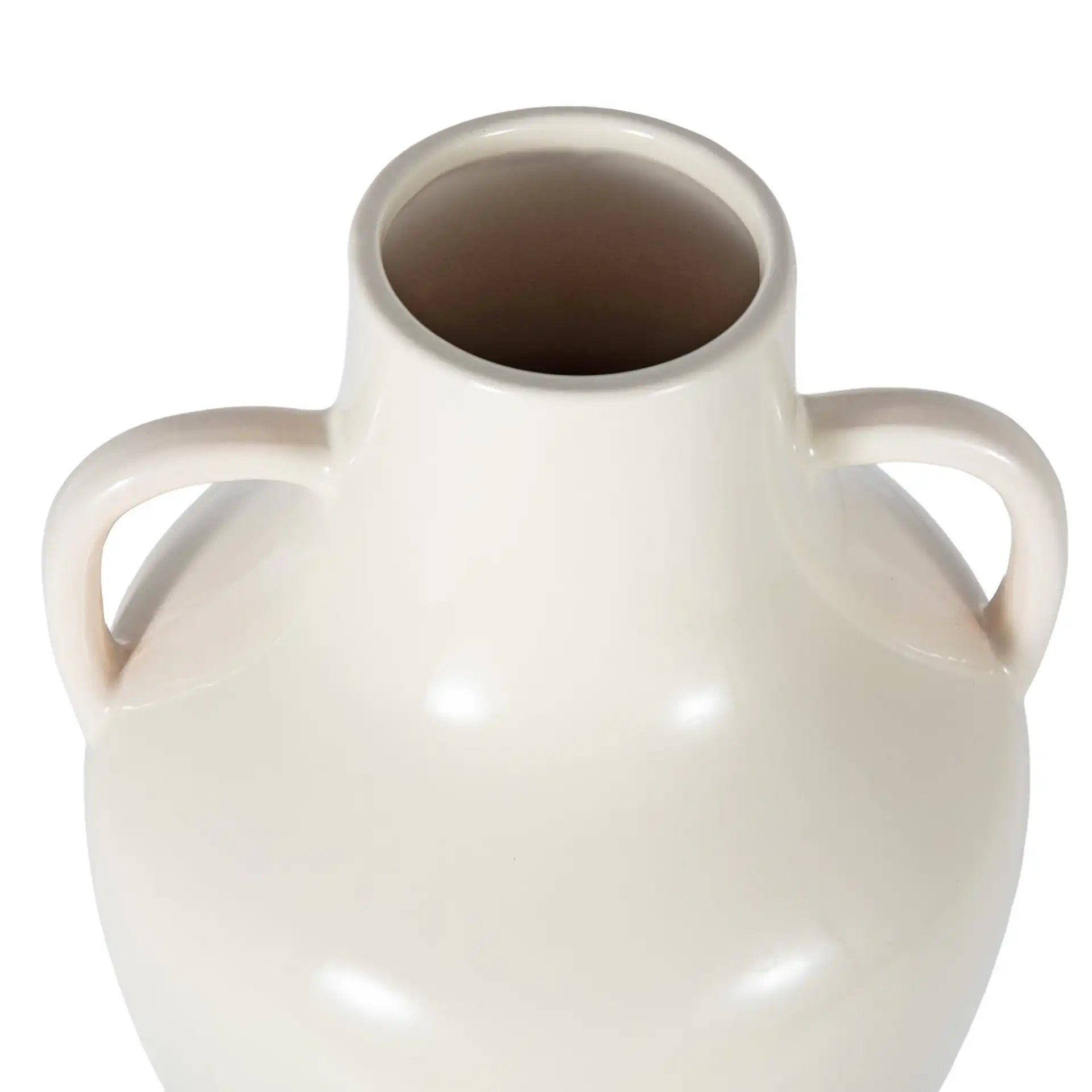 Athena 18-Inch Ceramic Handle Vase in Ivory / Light Brown in a styled room