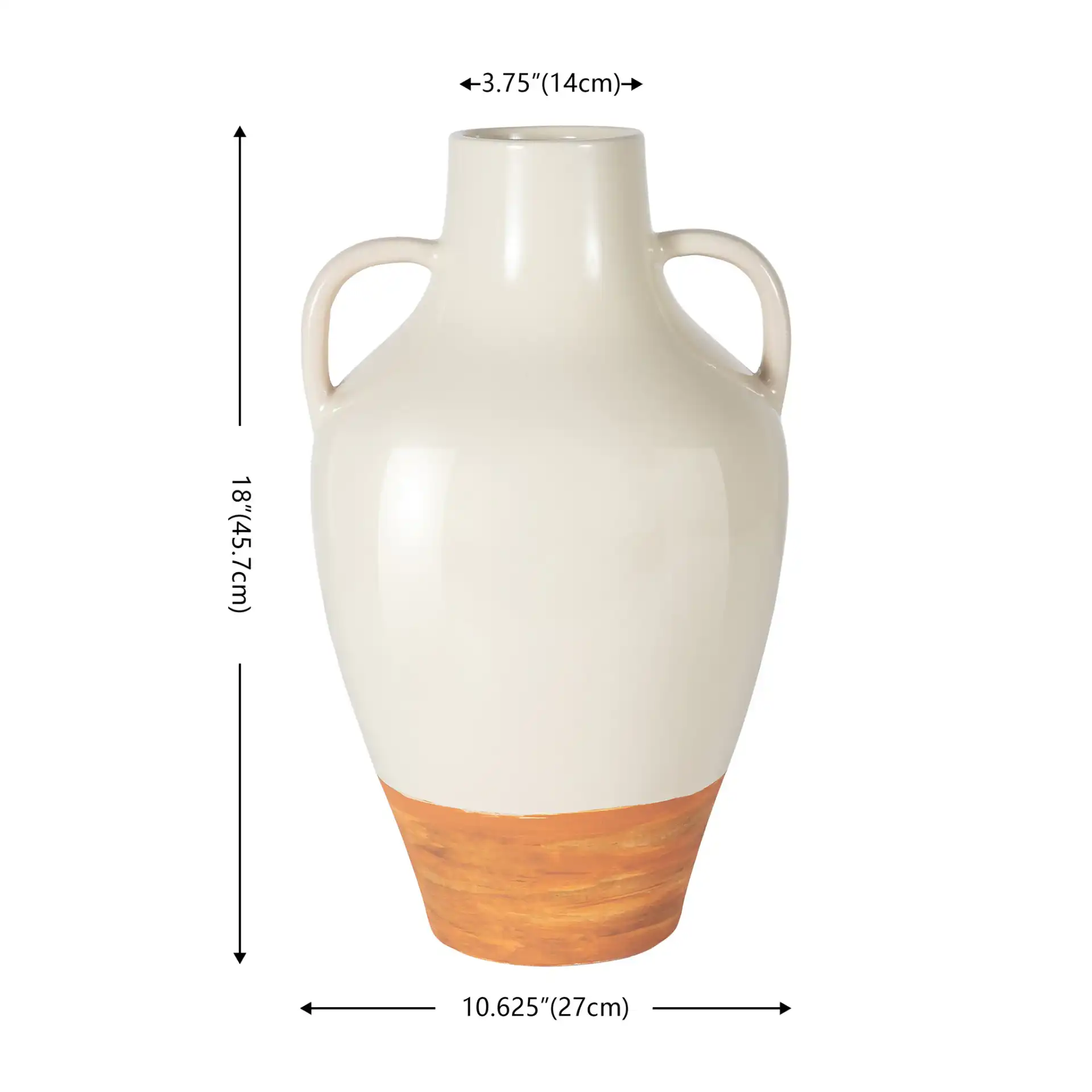 Athena 18-Inch Ceramic Handle Vase in Ivory / Light Brown, detail view