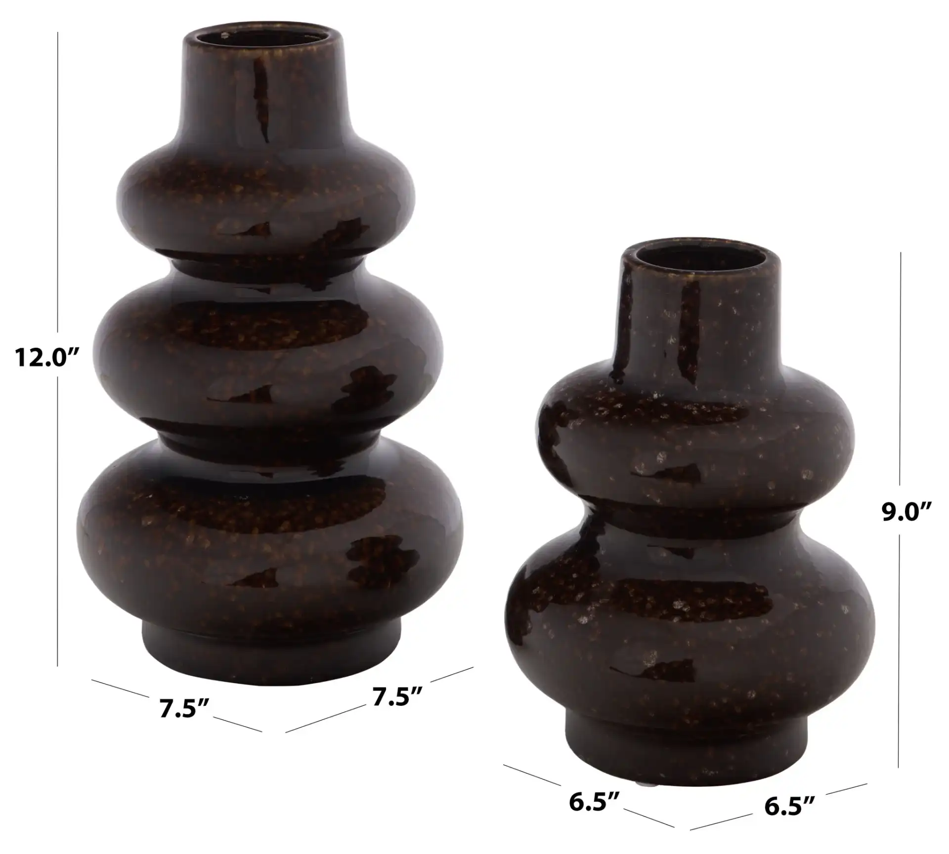 Orba Reactive Glaze Bubble Vase ( Set Of 2 ) in Brown, detail view