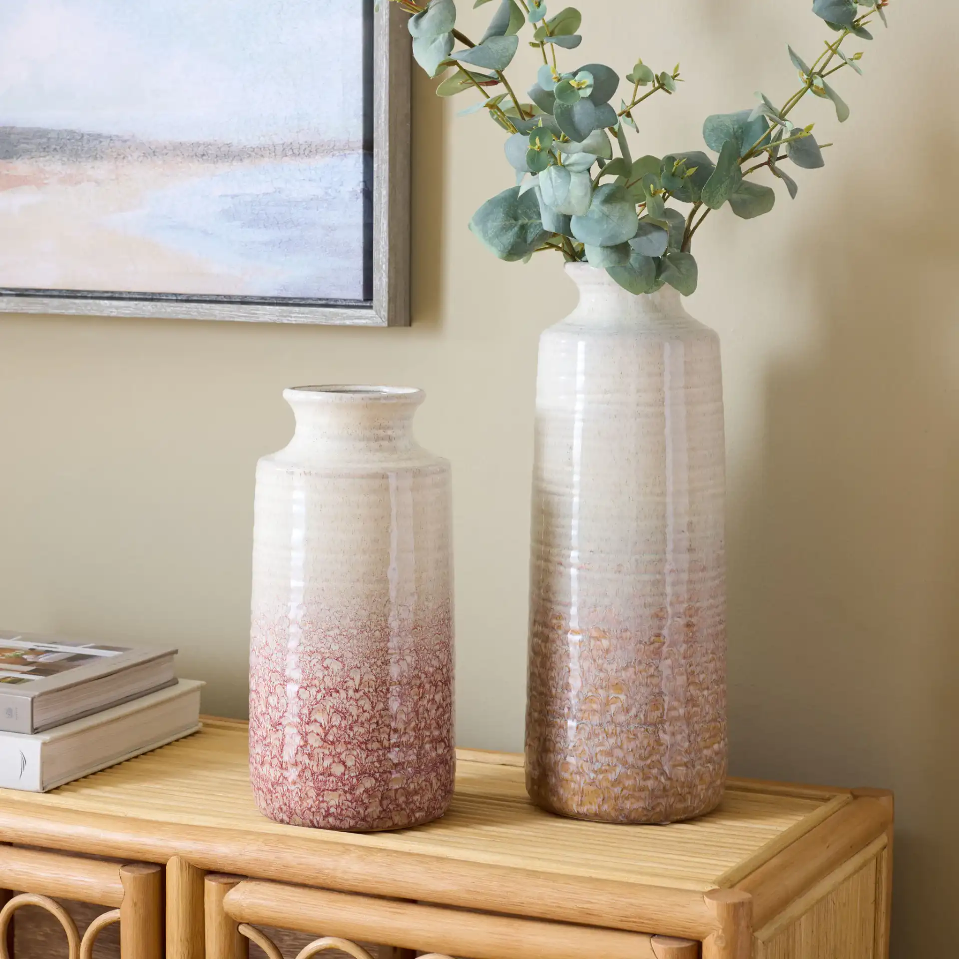 Luma Ombre Glazed Vase ( Set Of 2 ) in Multi in a styled room