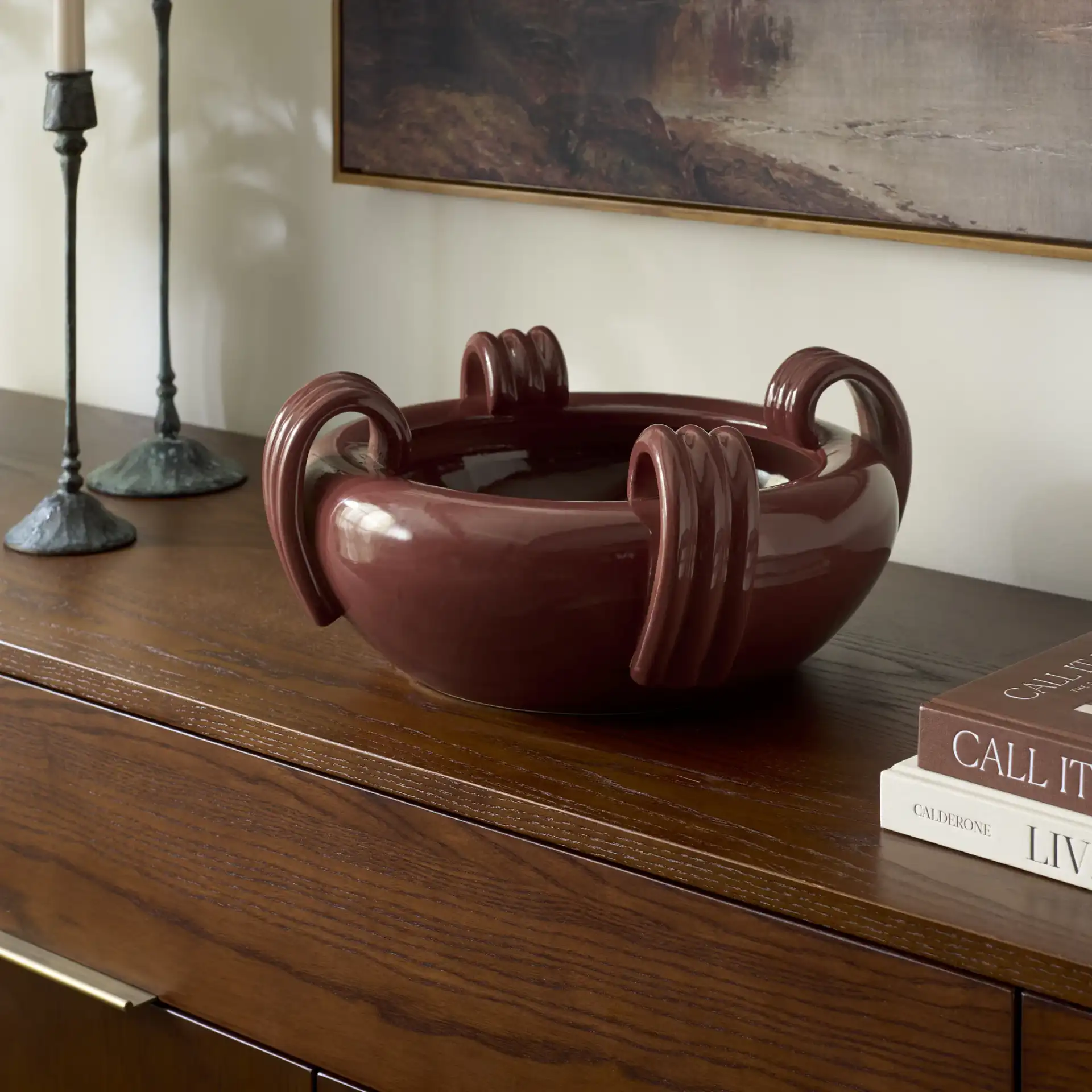 Tan0 Loop Handle Bowl in Terracotta in a styled room