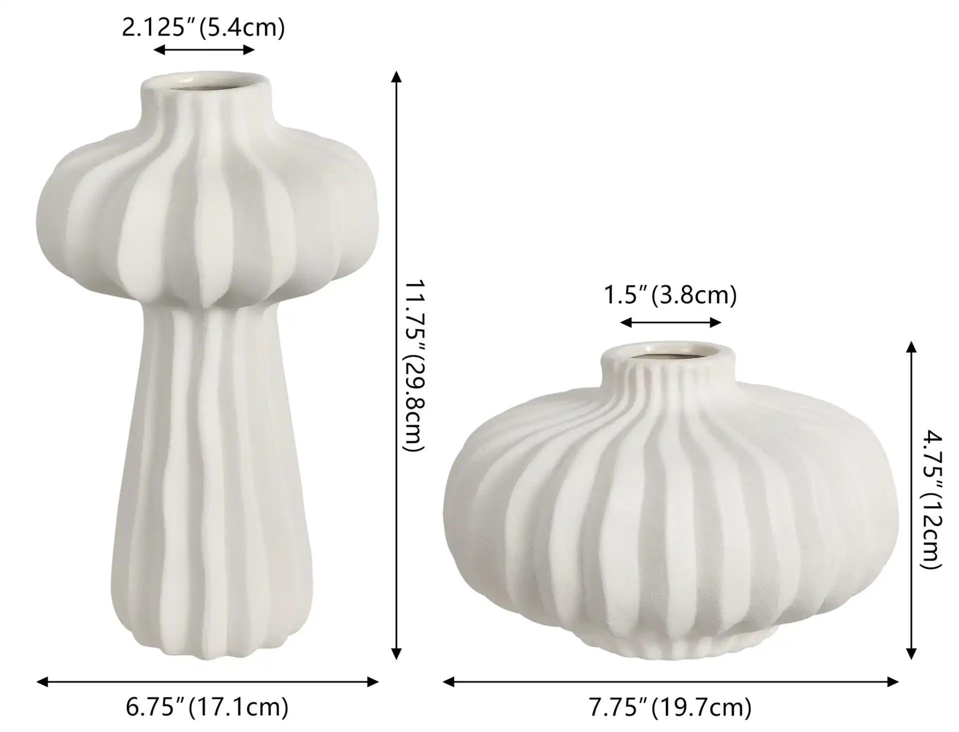 Frola Ribbed Vase ( Set Of 2 ) in Off White, detail view