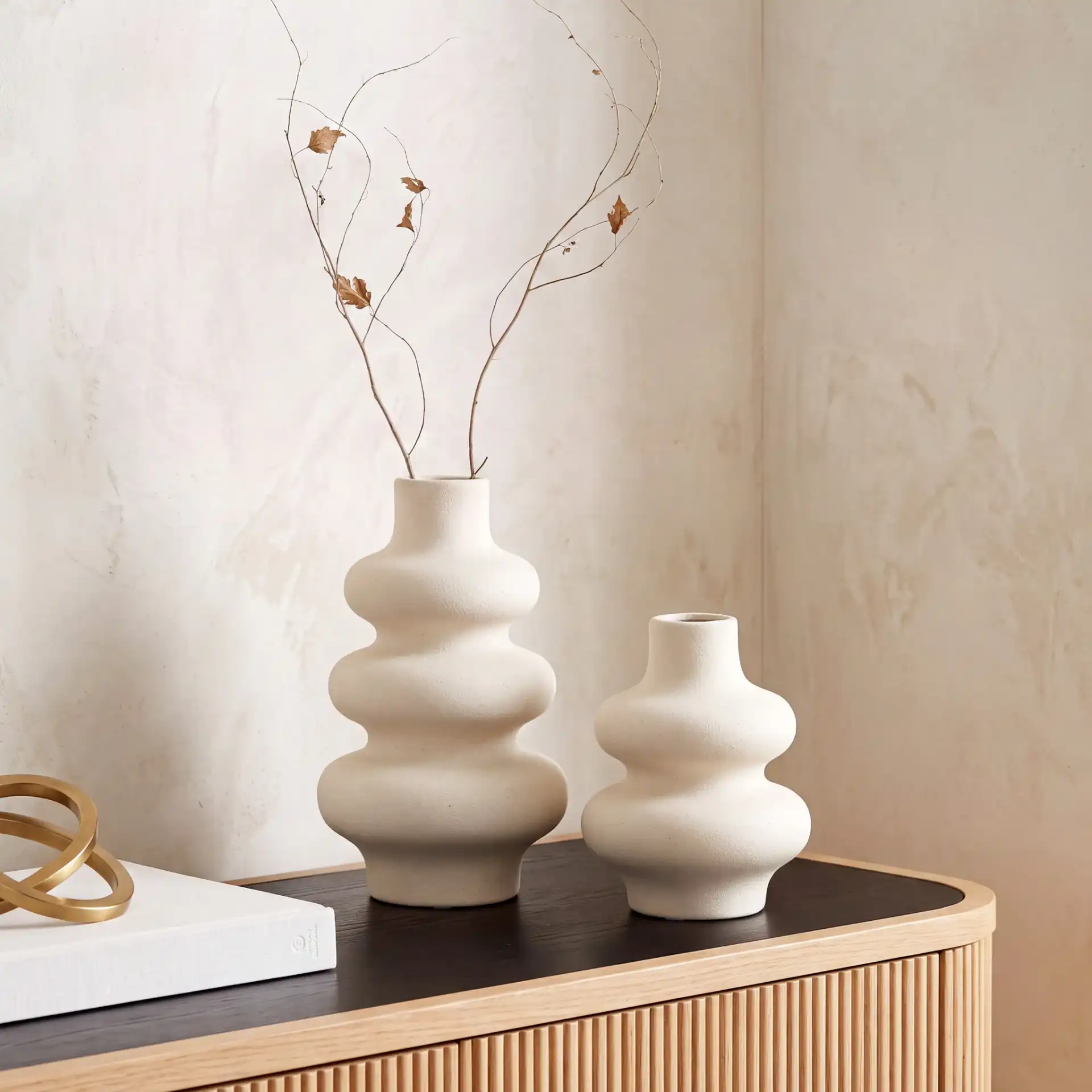 Wava Wavy Vase ( Set Of 2 ) in Off White in a styled room