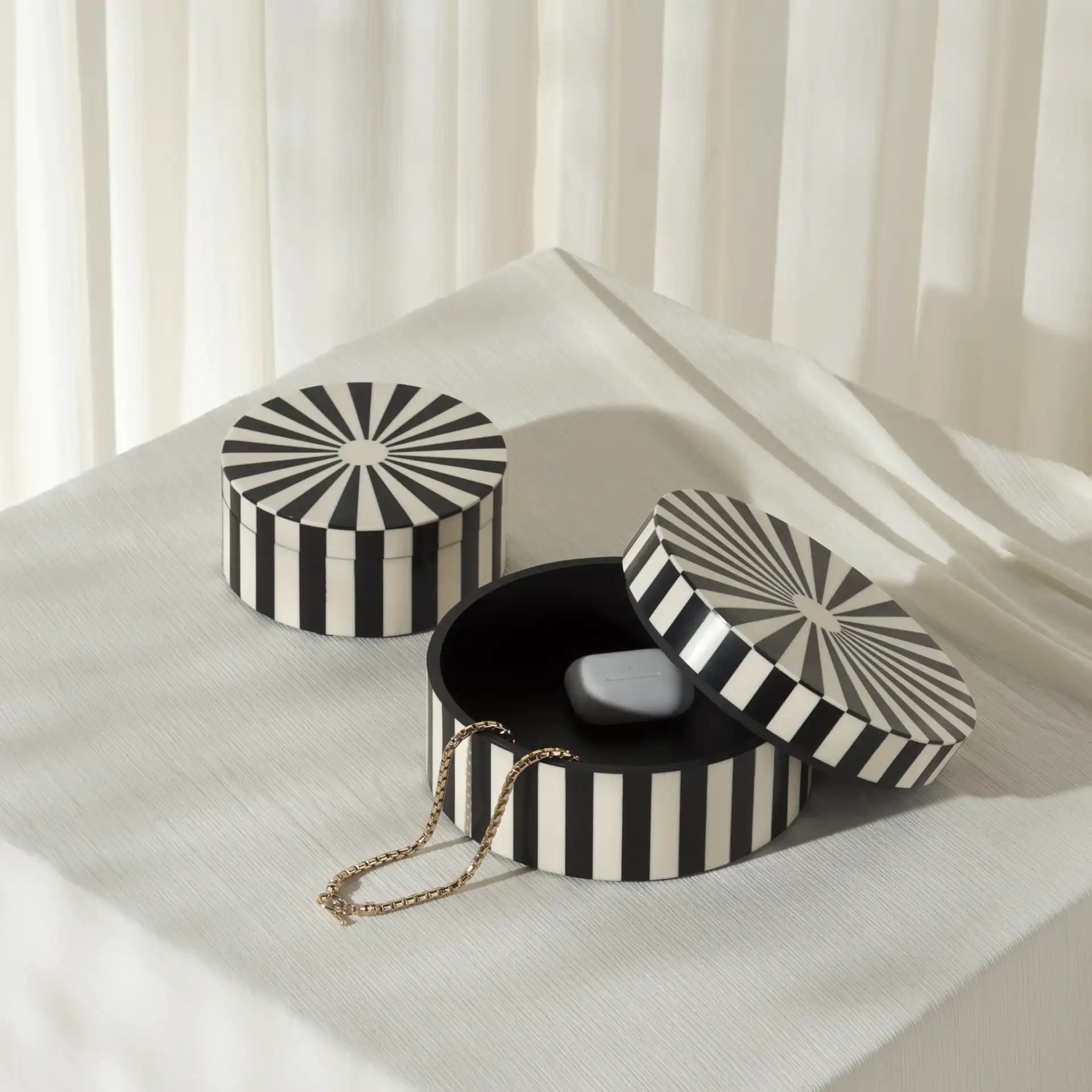 Charli Decor Box (Set of 2) in Black / Ivory in a styled room